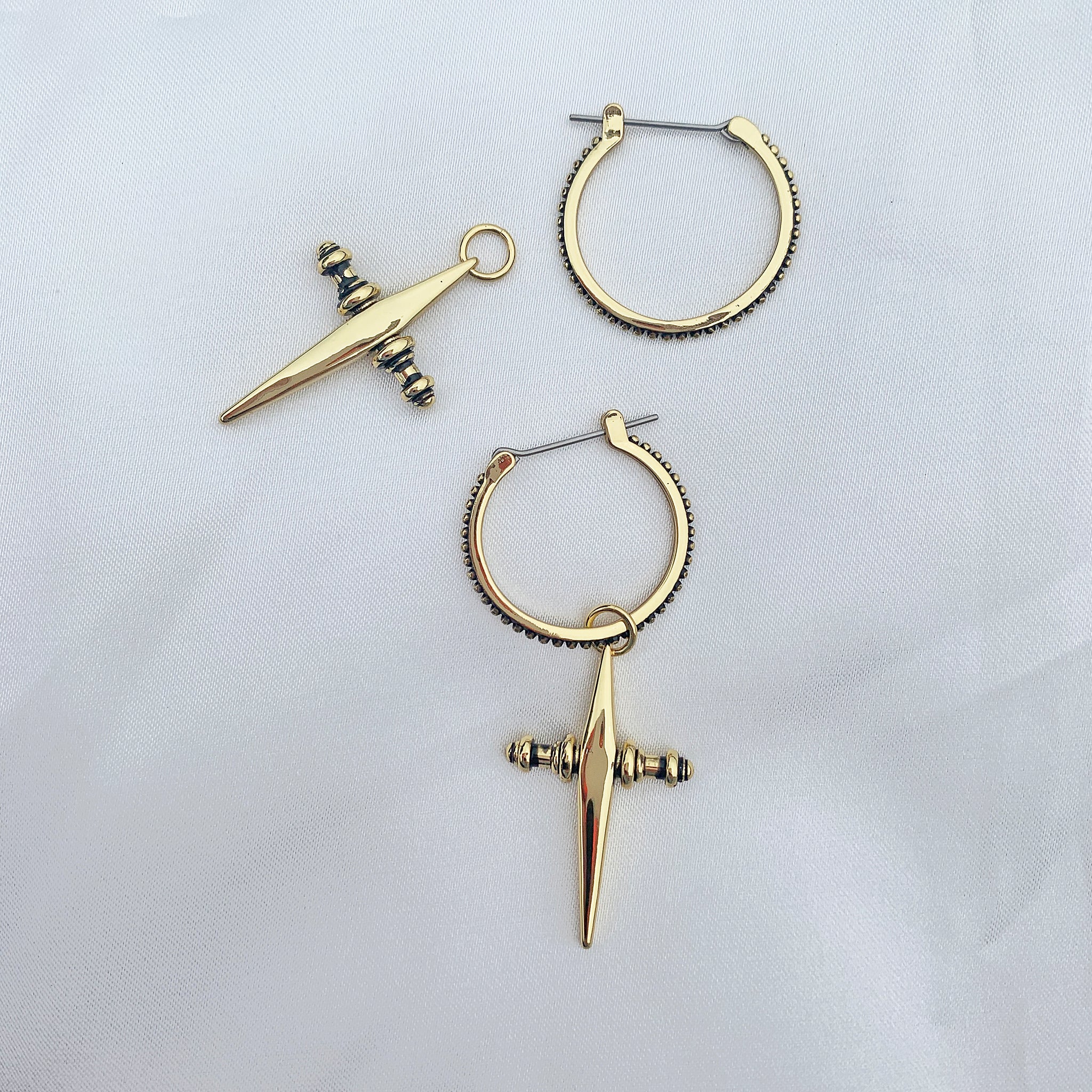 Luv Aj Cross Dangle Hoop Earrings in Gold