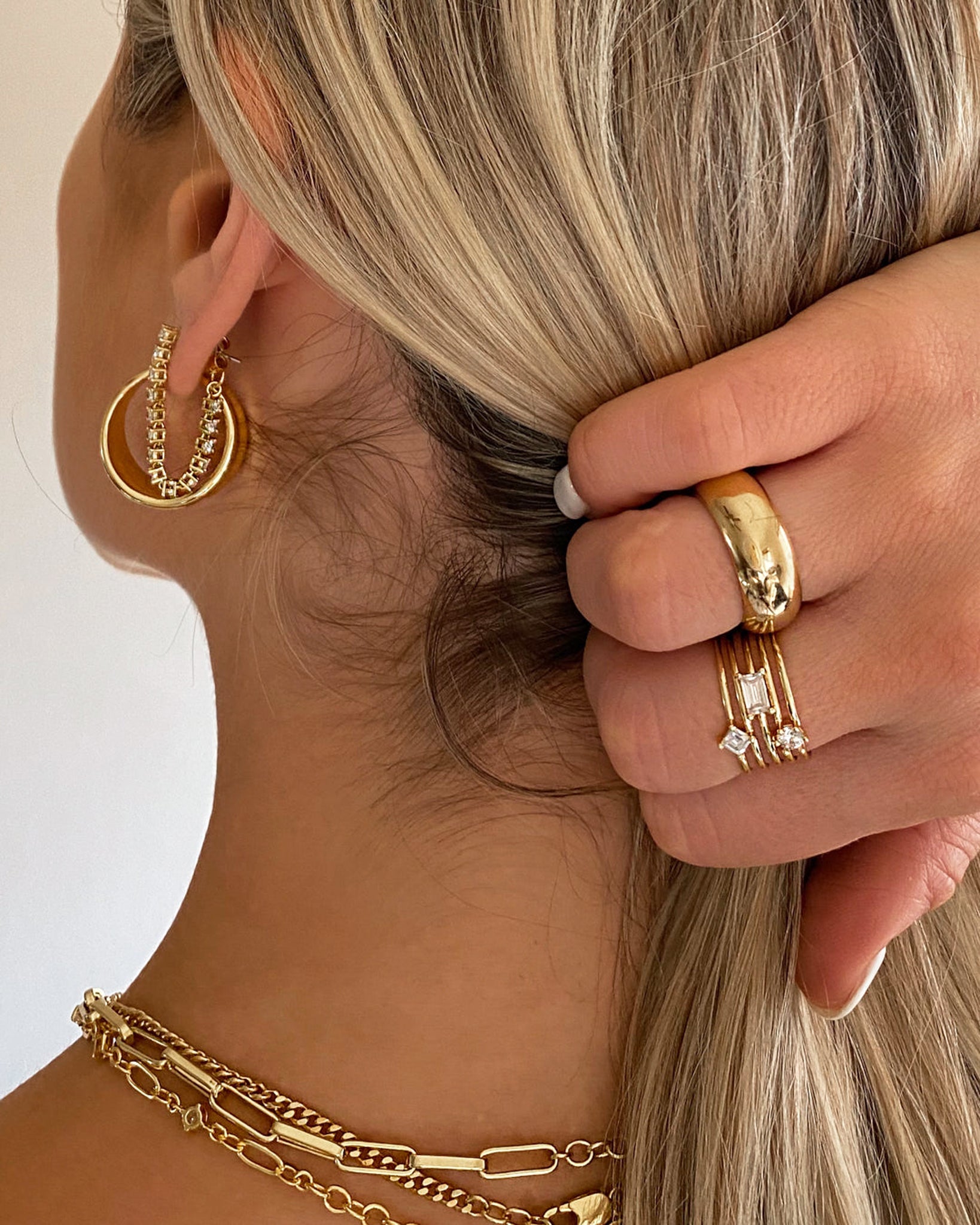 Luv Aj Ballier Chain Stud Dangle Earrings in CZ and Gold Plated