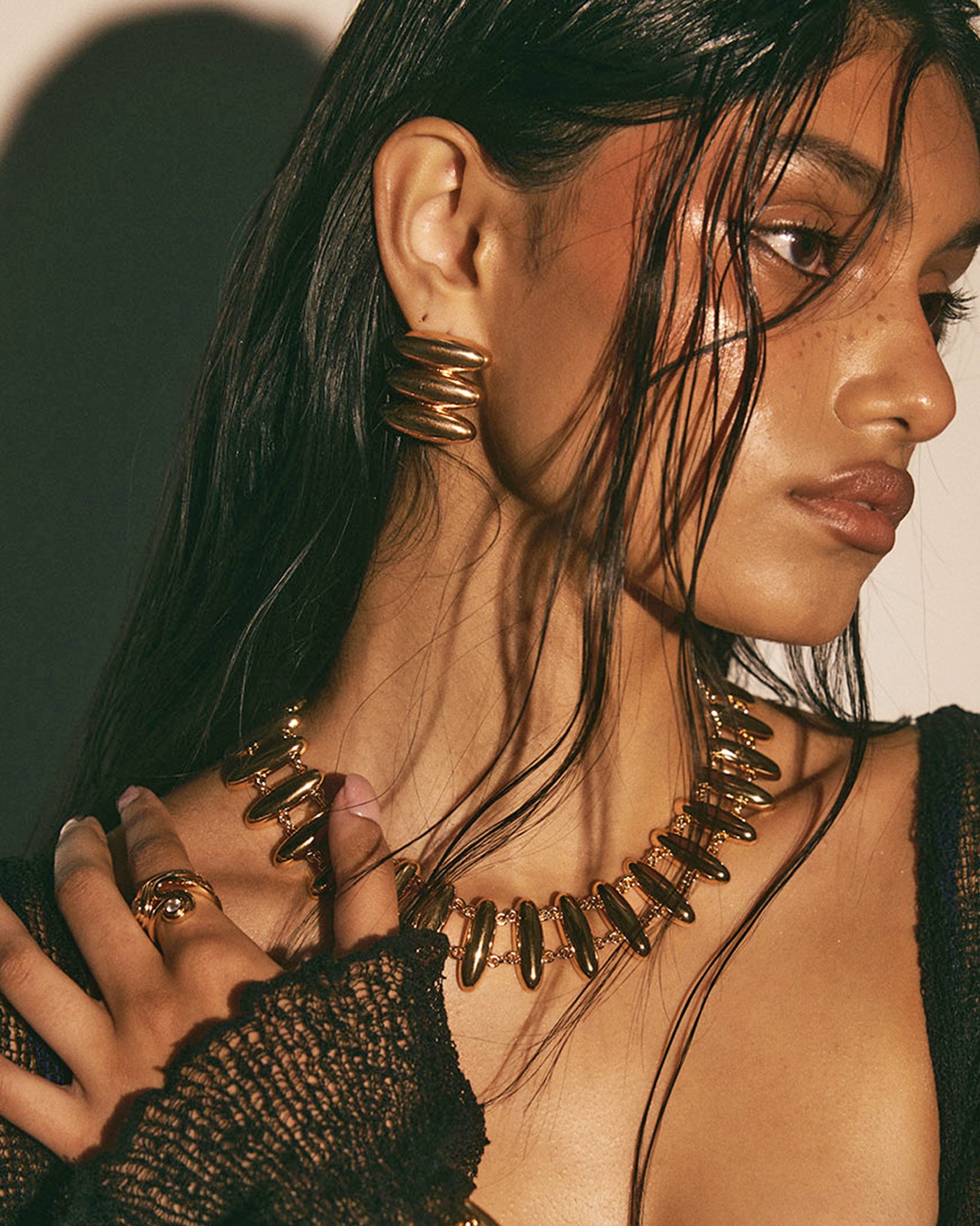 Luv Aj Milan Bead Statement Stud Earrings in Gold Plated