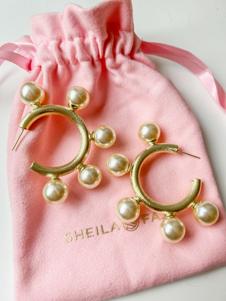 Sheila Fajl Gio Large Pearl Statement Hoop Earrings in Polished Gold Plated