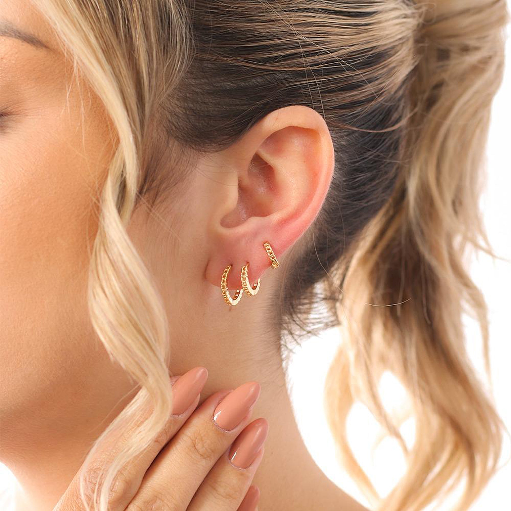 Sheila Fajl Trinity Trio Hoop Earring Set of 3 Huggie Hoops in Polished Gold Plated