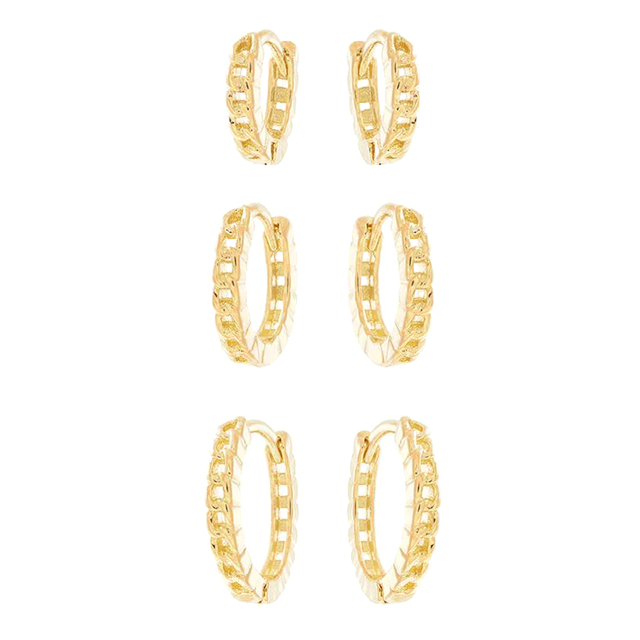 Sheila Fajl Trinity Trio Hoop Earring Set of 3 Huggie Hoops in Polished Gold Plated