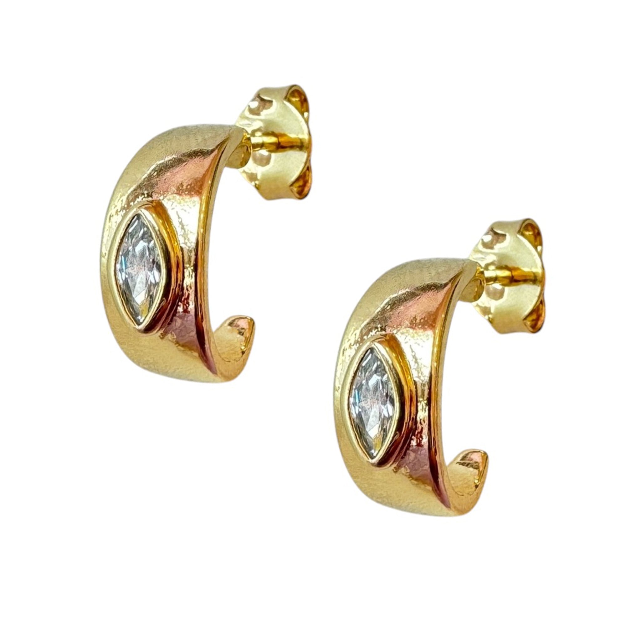 Sheila Fajl Celestia Huggie Hoop Earrings in Cubic Zirconia and Polished Gold Plated