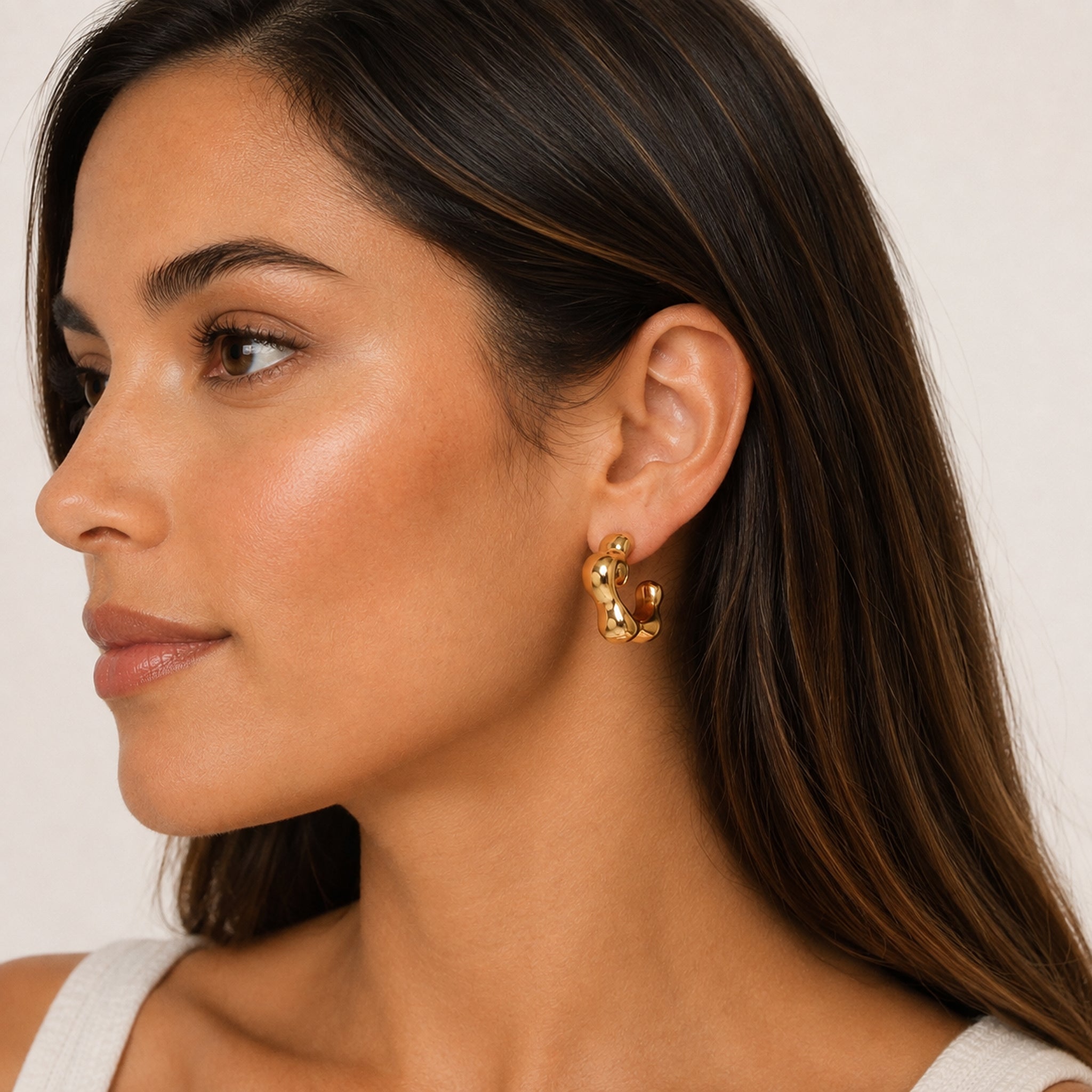 Sheila Fajl Orbit Bubbled Hoop Earrings in Shiny Polished Gold Plated