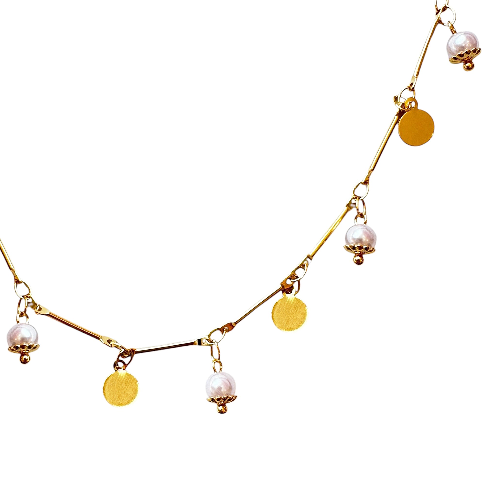 Sheila Fajl Luna Pearl Disc Choker Dangle Charm Necklace in Pearl and Polished Gold Plated