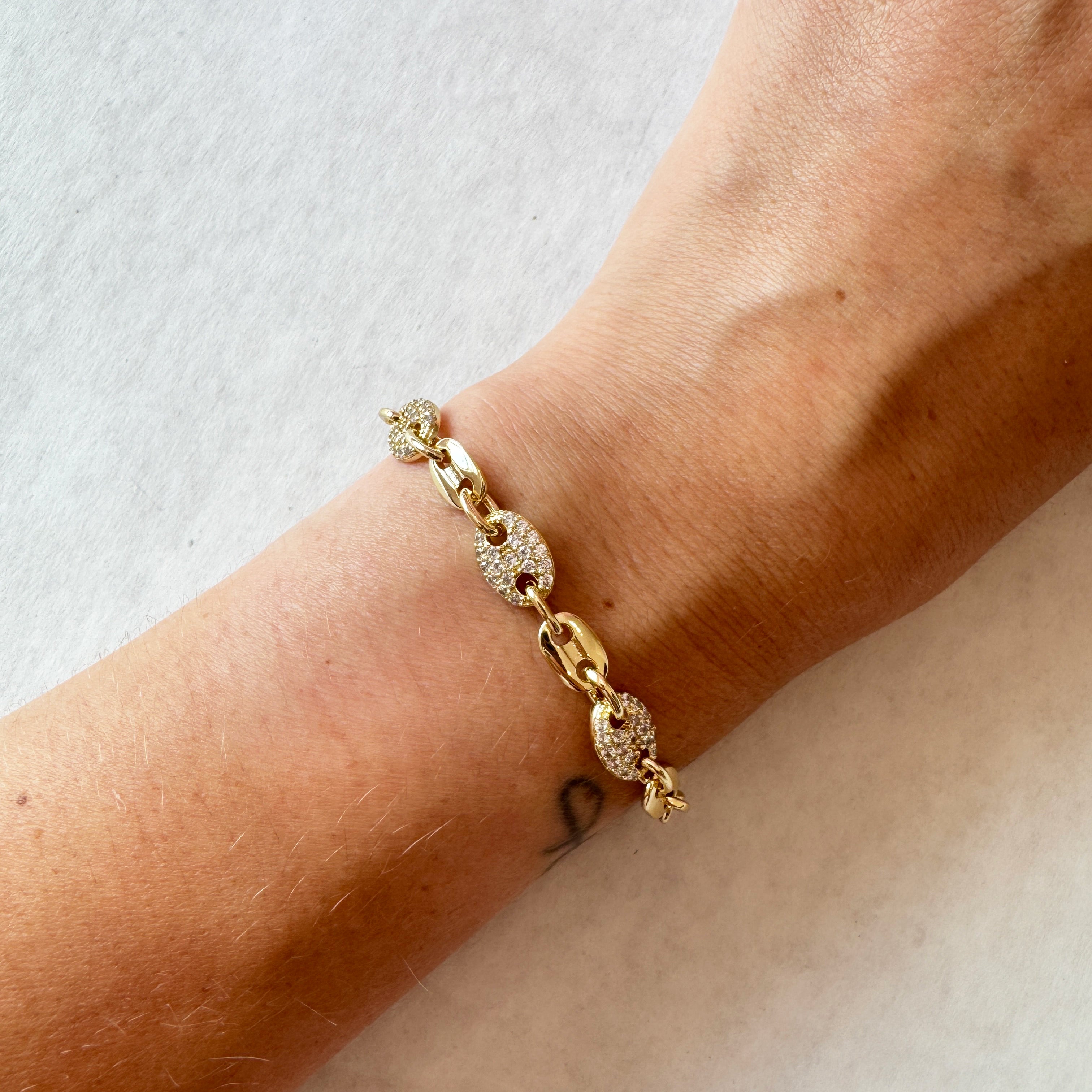 Sheila Fajl Celestia Chain Link Bracelet in Cubic Zirconia and Polished Gold Plated