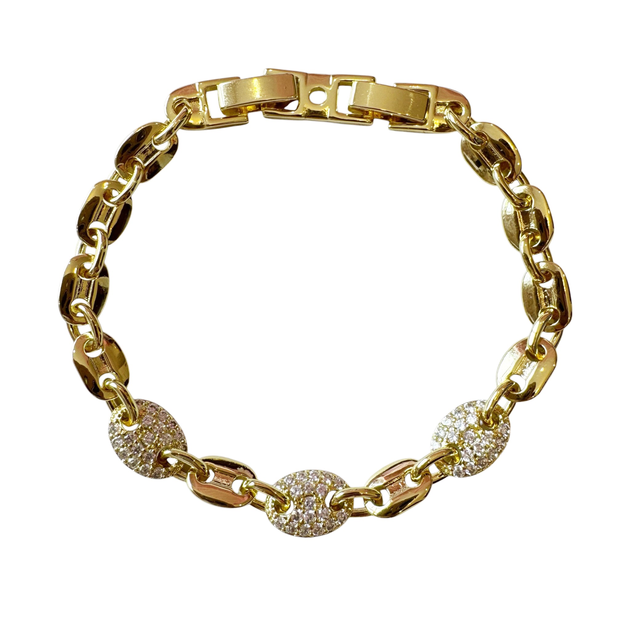 Sheila Fajl Celestia Chain Link Bracelet in Cubic Zirconia and Polished Gold Plated