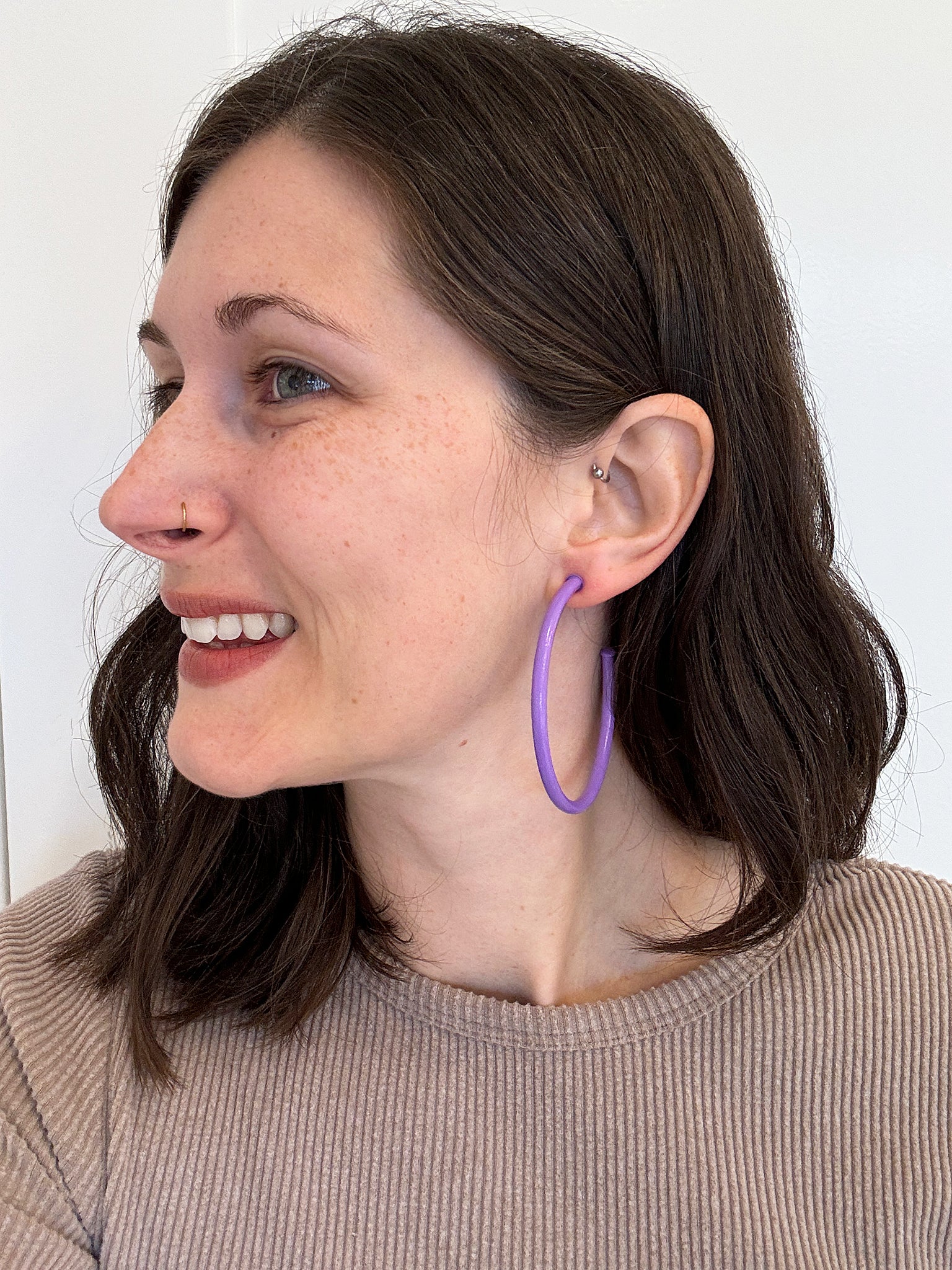 Sheila Fajl 2.5 Inch Everybody's Favorite Hoop Earrings in Painted Purple