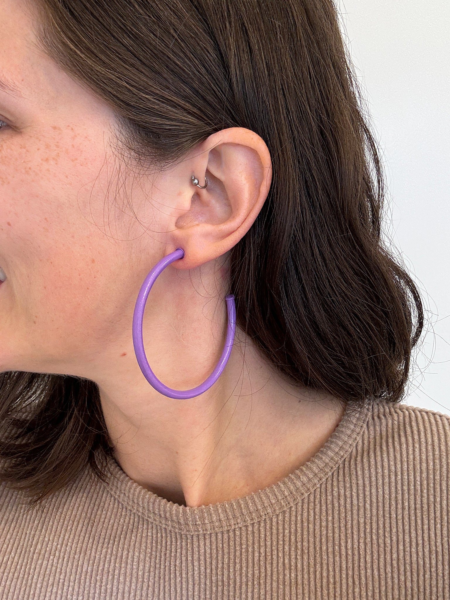 Sheila Fajl 2.5 Inch Everybody's Favorite Hoop Earrings in Painted Purple