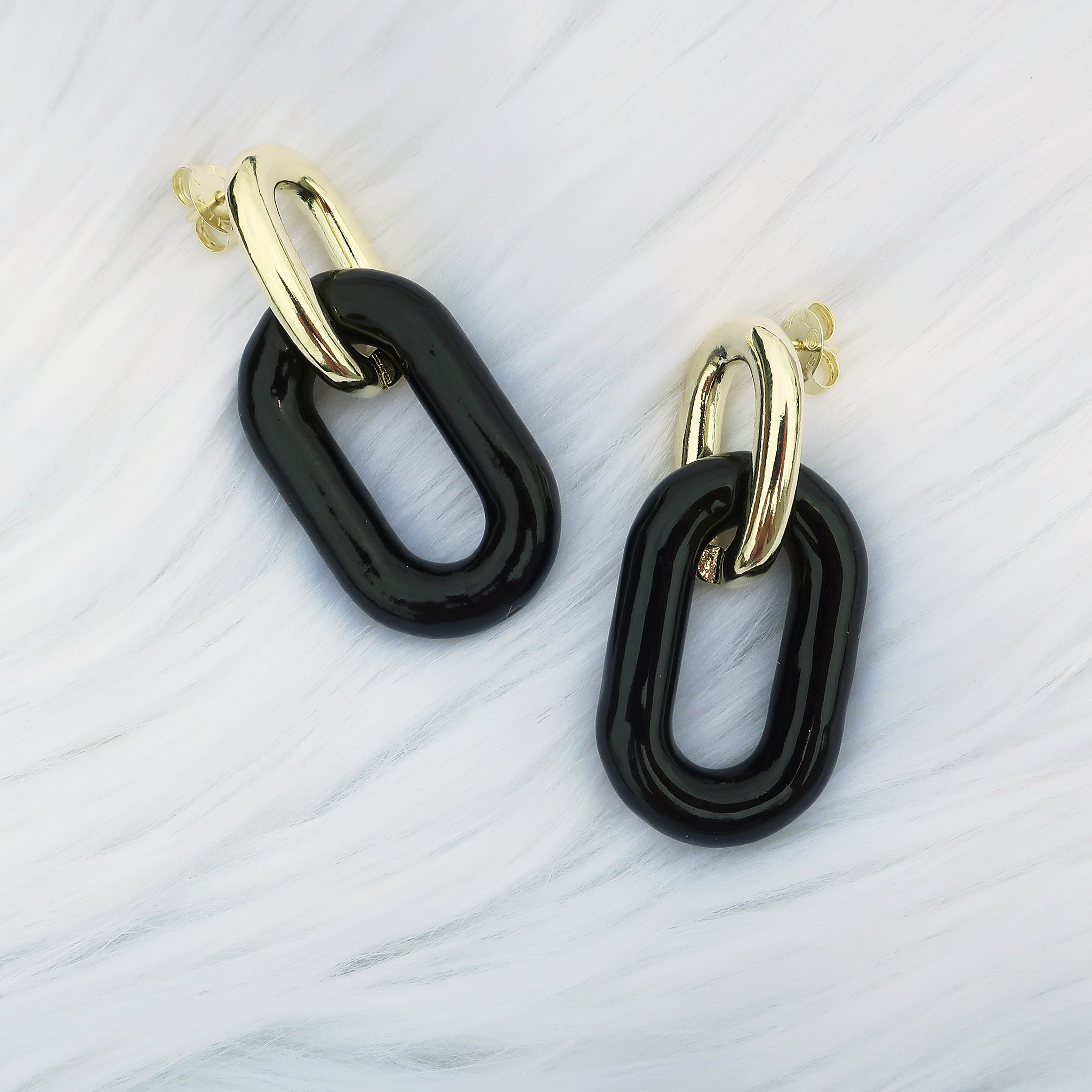 Sheila Fajl Small Shakedown Statement Earrings in Polished Gold and Black