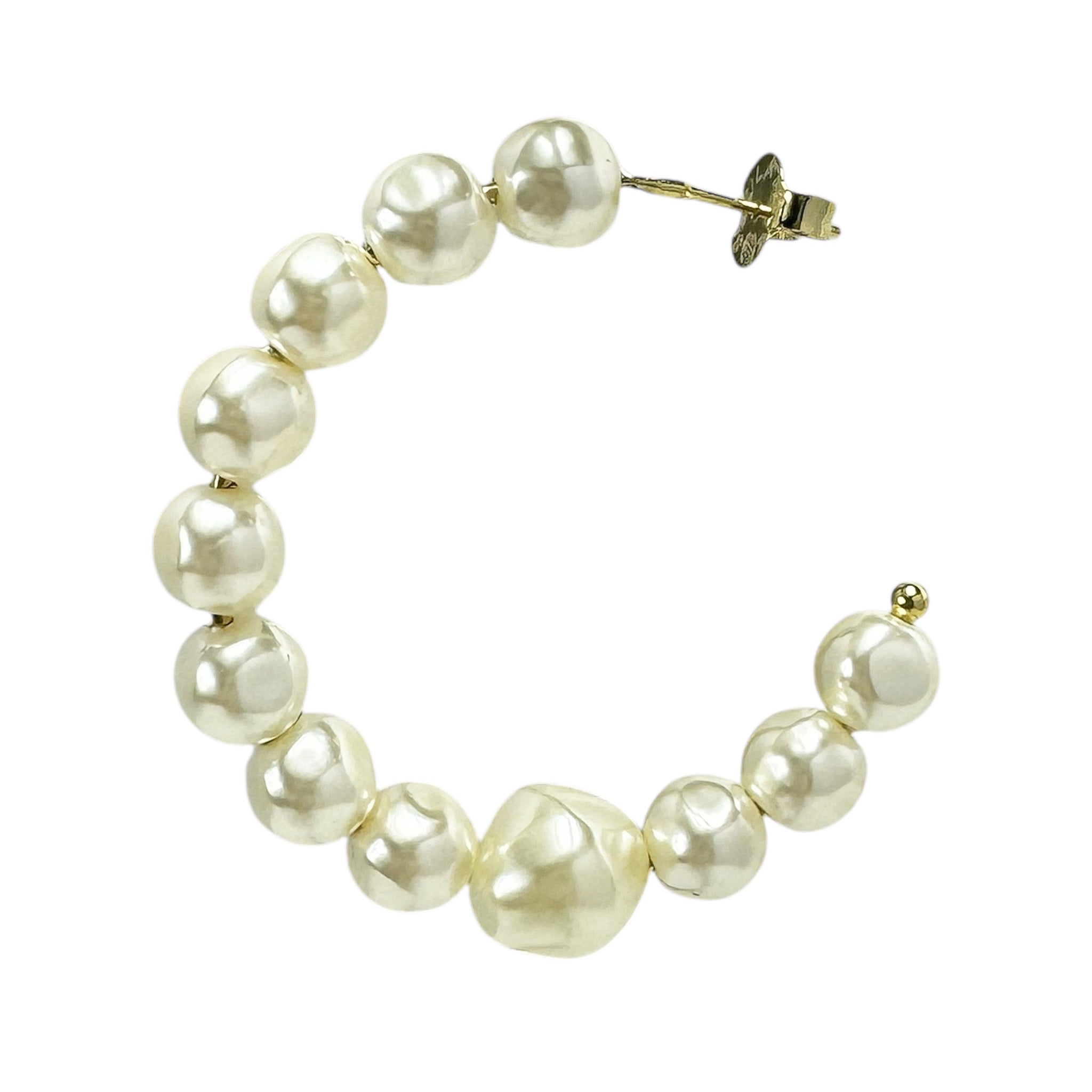 Sheila Fajl Nubia Pearl Statement Hoop Earrings in Ivory Pearl and Polished Gold Plated