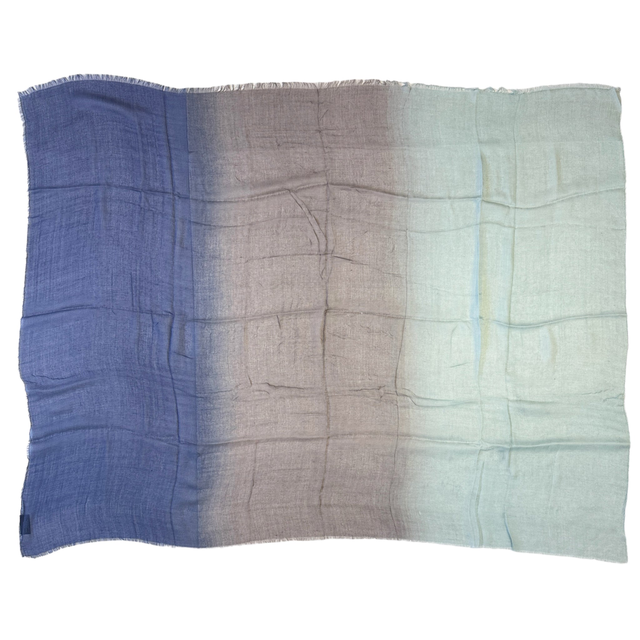 Blue Pacific Dream Cashmere and Silk Scarf in Denim and Sage 47 x 37
