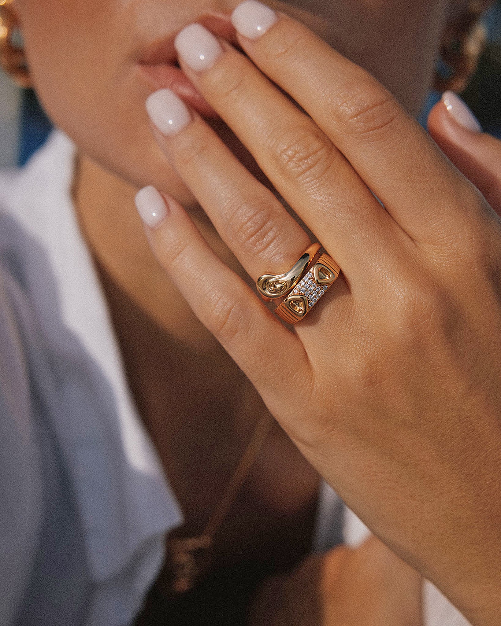 Luv Aj Coquille Swirl Shell Ring Set of Two in Two Tone Gold and Rhodium Silver Plated - Size 6