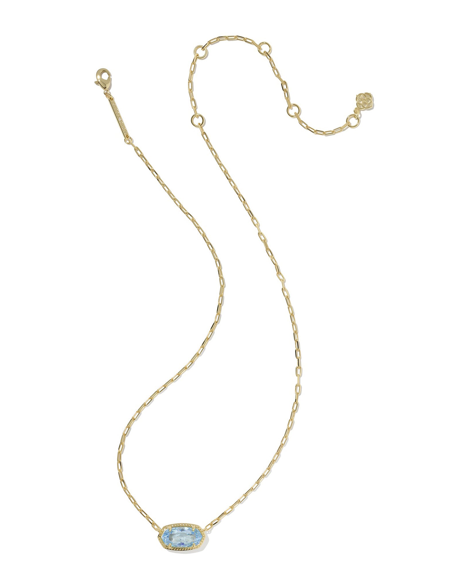 Kendra Scott Elisa Luxe Oval Pendant Necklace in Light Blue CZ and Gold Plated