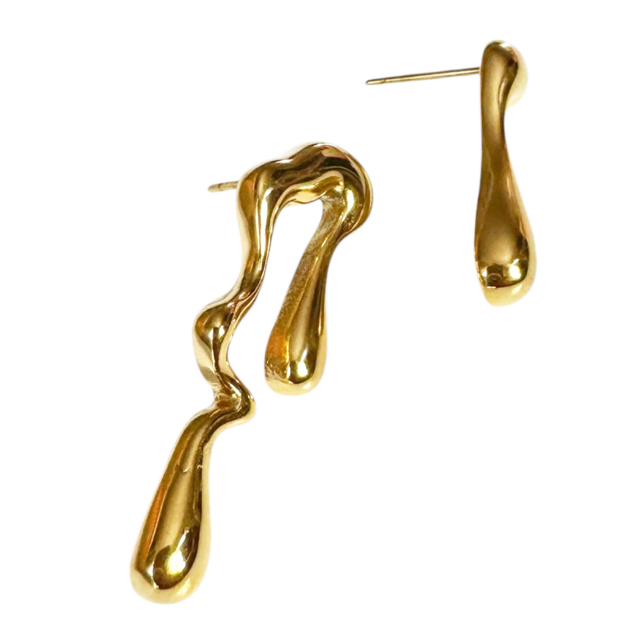 Peter and June Vice Versa Asymmetrical Drip Stud Drop Earrings in Polished 18k Gold Plated