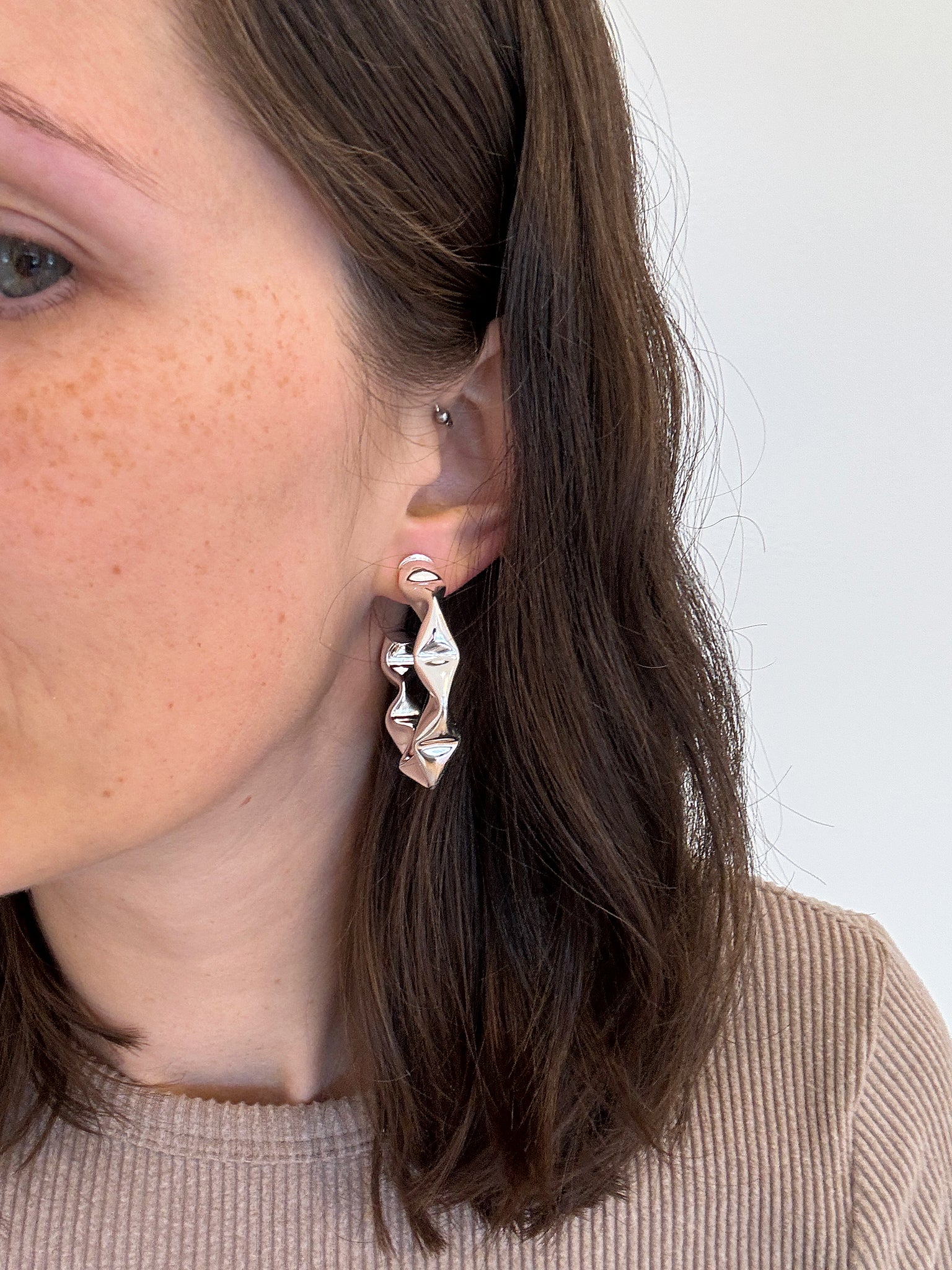 Sheila Fajl Large Wrinkled Hoop Earrings in Polished Silver Plated