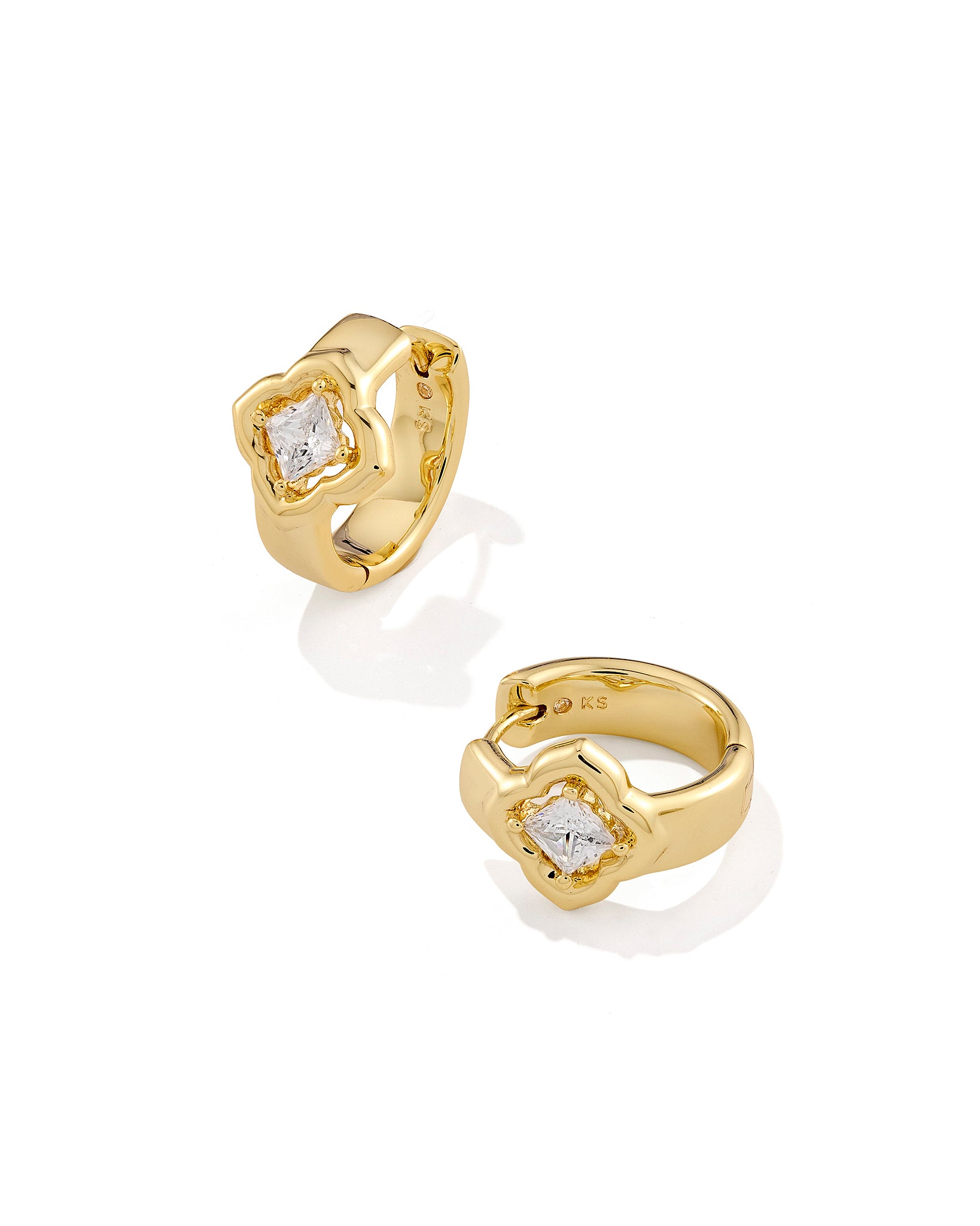 Kendra Scott Mallory Crystal Huggie Hoop Earrings in White CZ and Gold