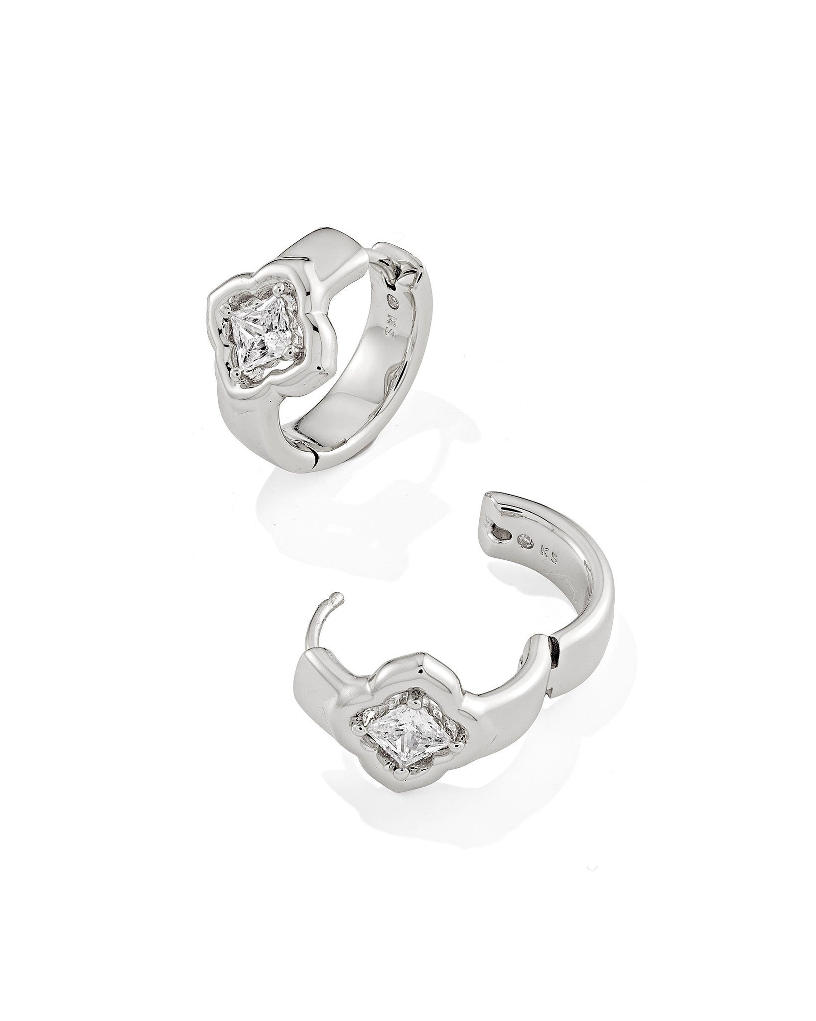Kendra Scott Mallory Crystal Huggie Hoop Earrings in White CZ and Rhodium