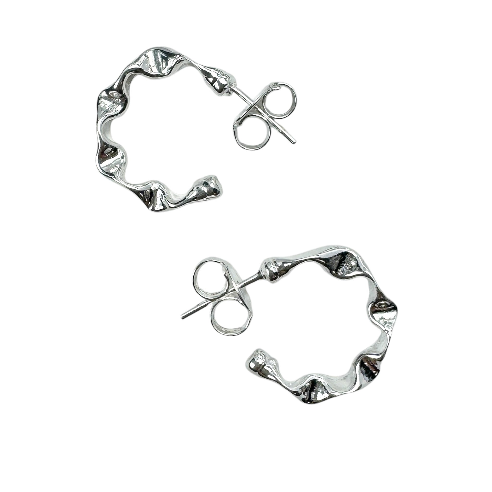 Sheila Fajl Small Wrinkled Hoop Earrings in Polished Silver Plated