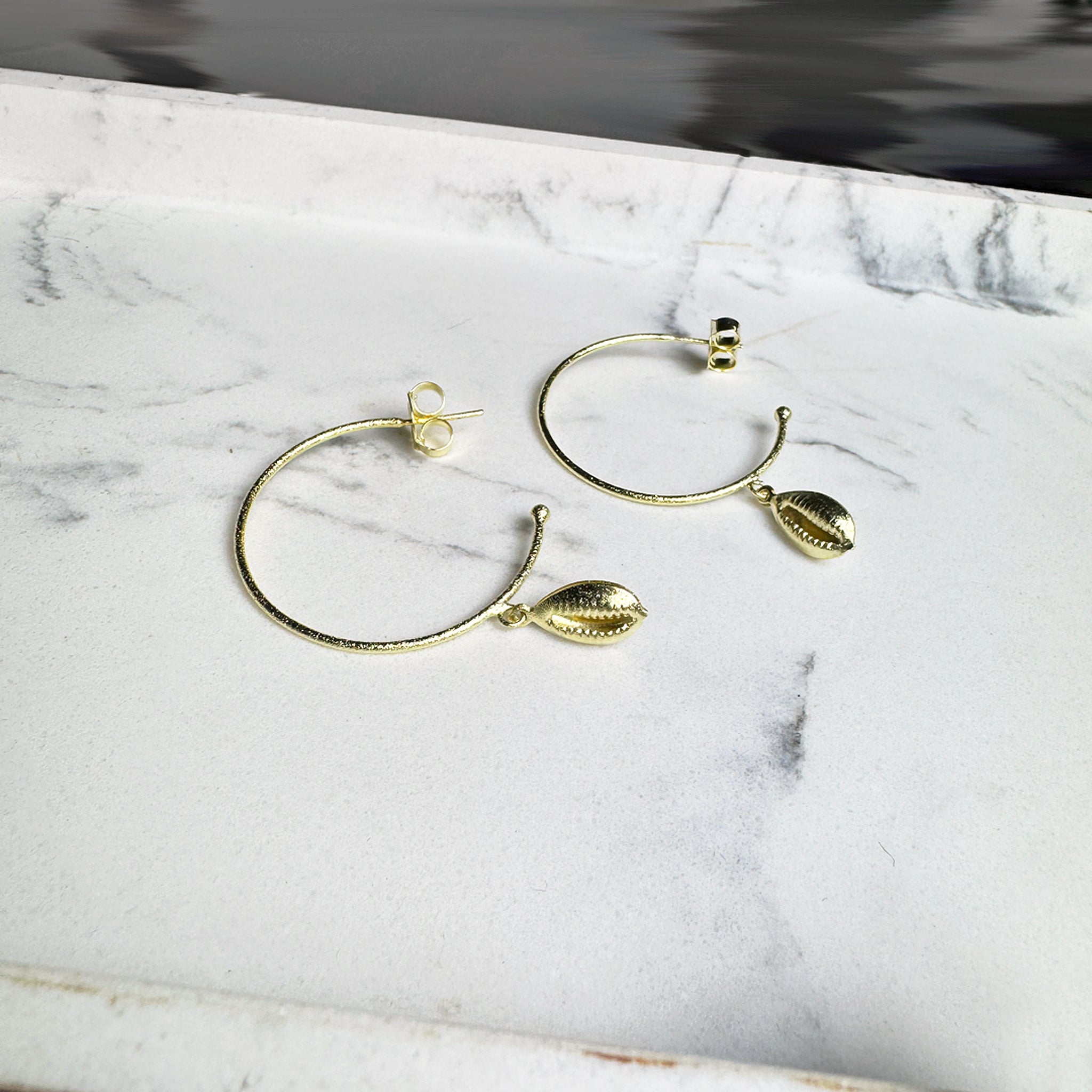 Sheila Fajl Atlantic Hoop Earrings with Shell Charm in Gold Plated