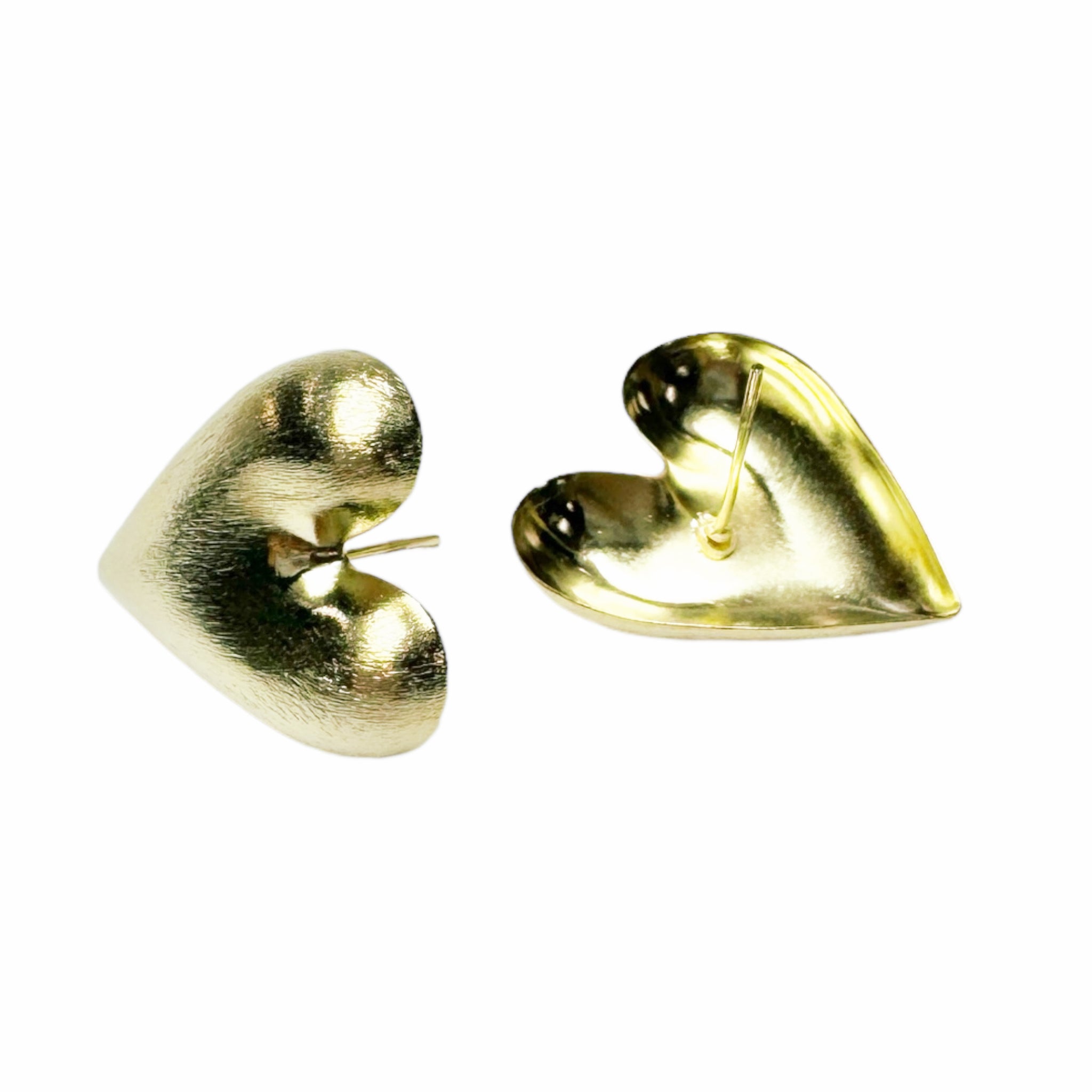 Sheila Fajl Small Mercy Puffy Heart Stud Earrings in 18k in Brushed Gold Plated