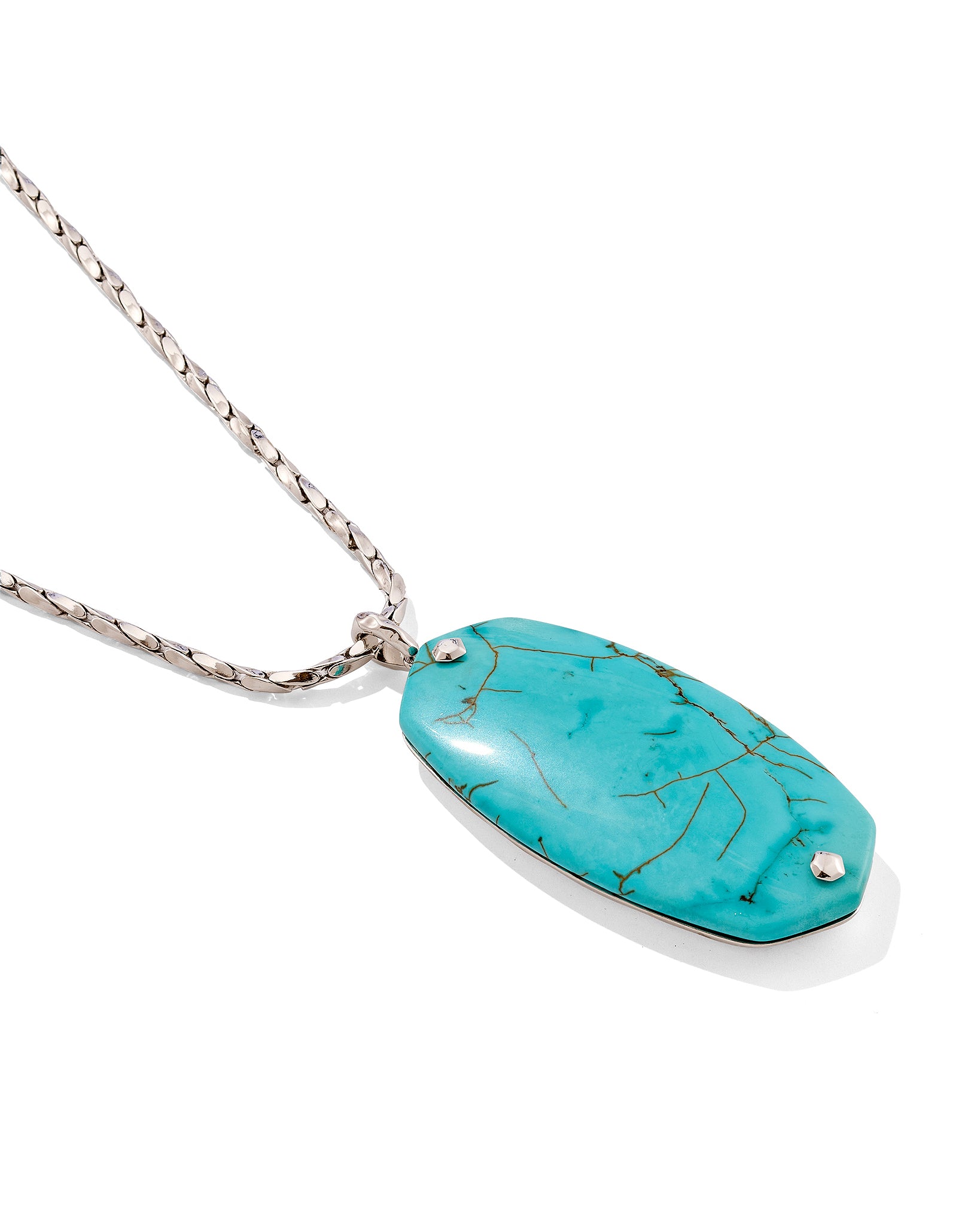 Kendra Scott Danielle Riveted Reversible Long Pendant Necklace in Variegated Turquoise Magnesite and Rhodium