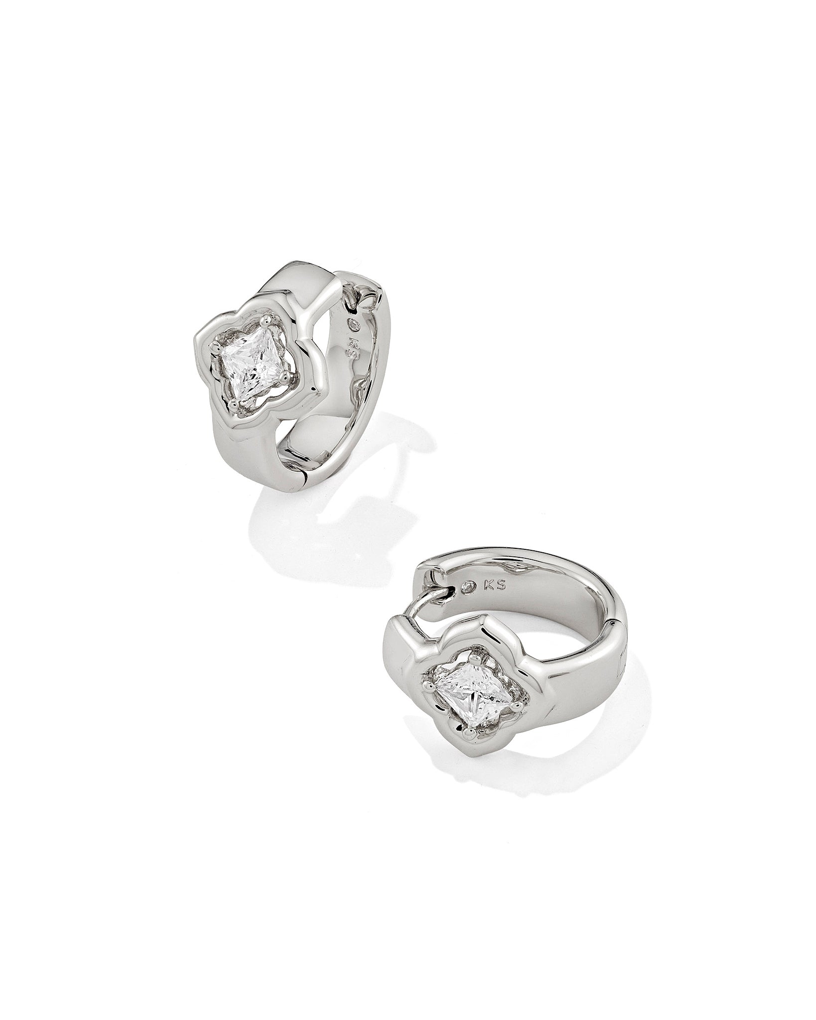 Kendra Scott Mallory Crystal Huggie Hoop Earrings in White CZ and Rhodium