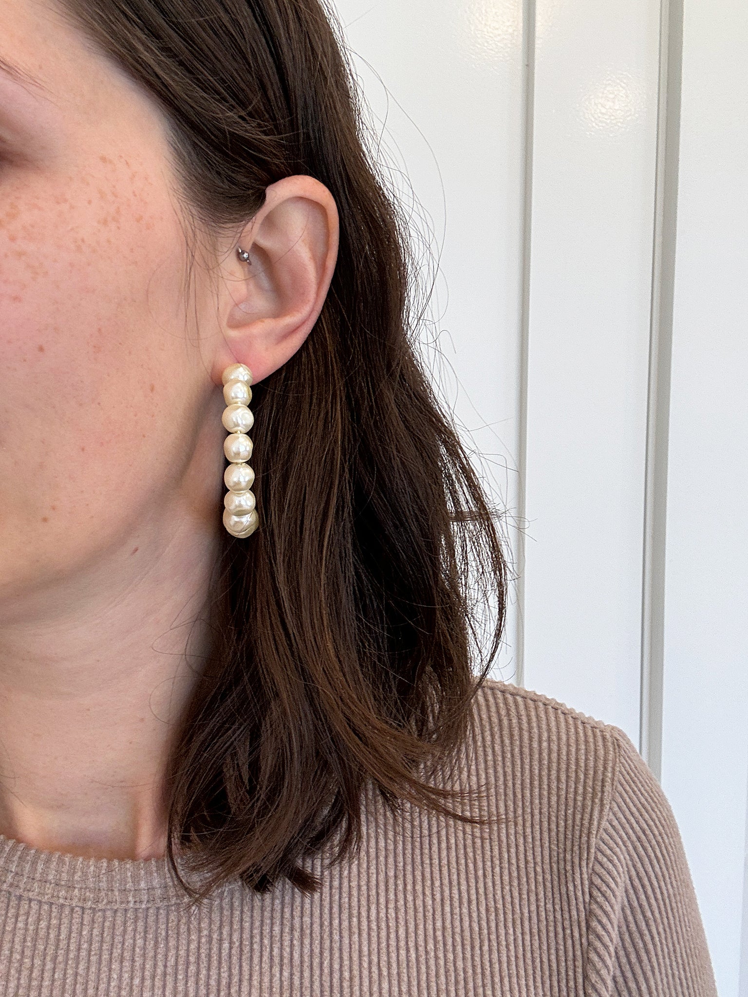 Sheila Fajl Nubia Pearl Statement Hoop Earrings in Ivory Pearl and Polished Gold Plated