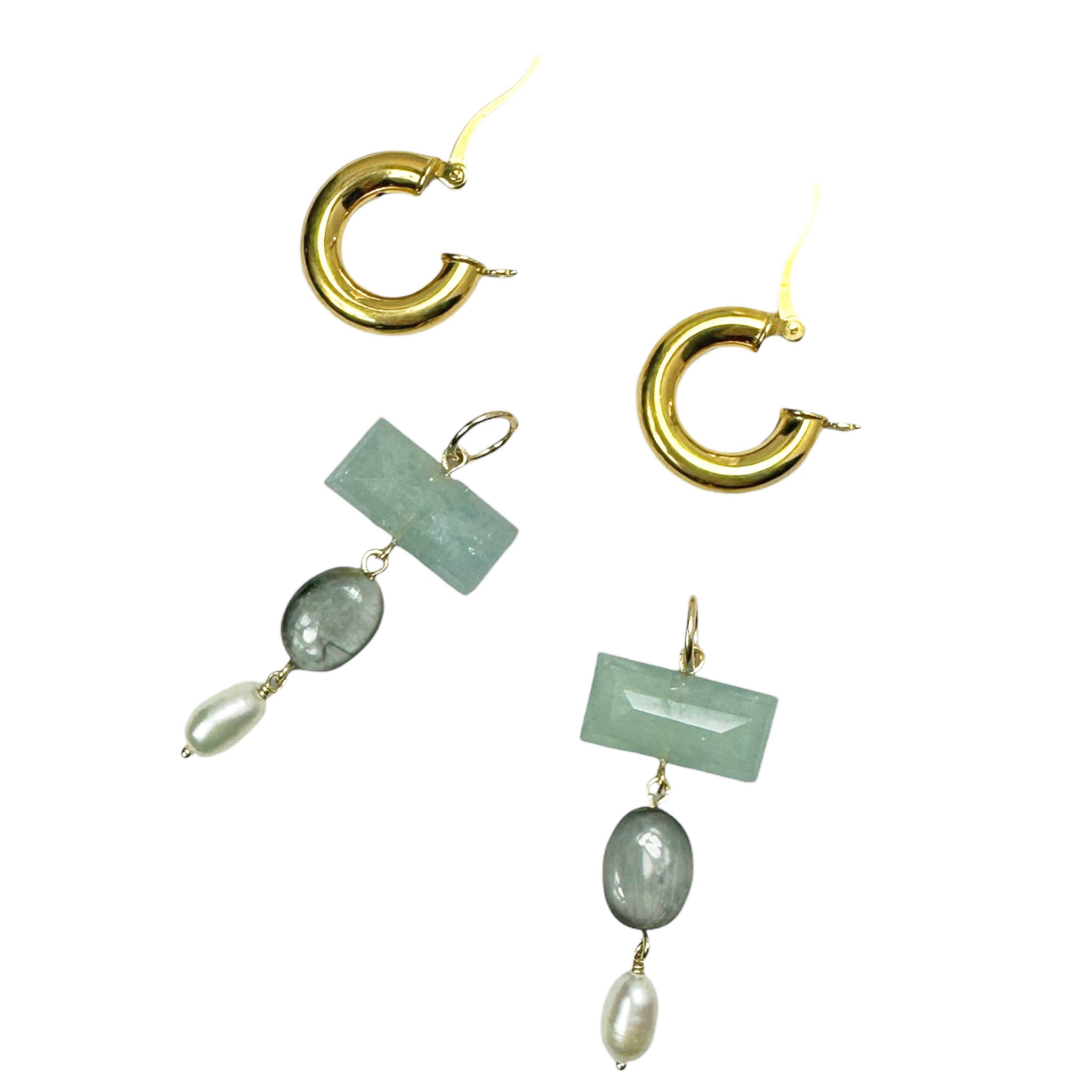 Chan Luu Linear Drop Huggie Hoop Earrings in Aquamarine Mix and 18k Gold Vermeil