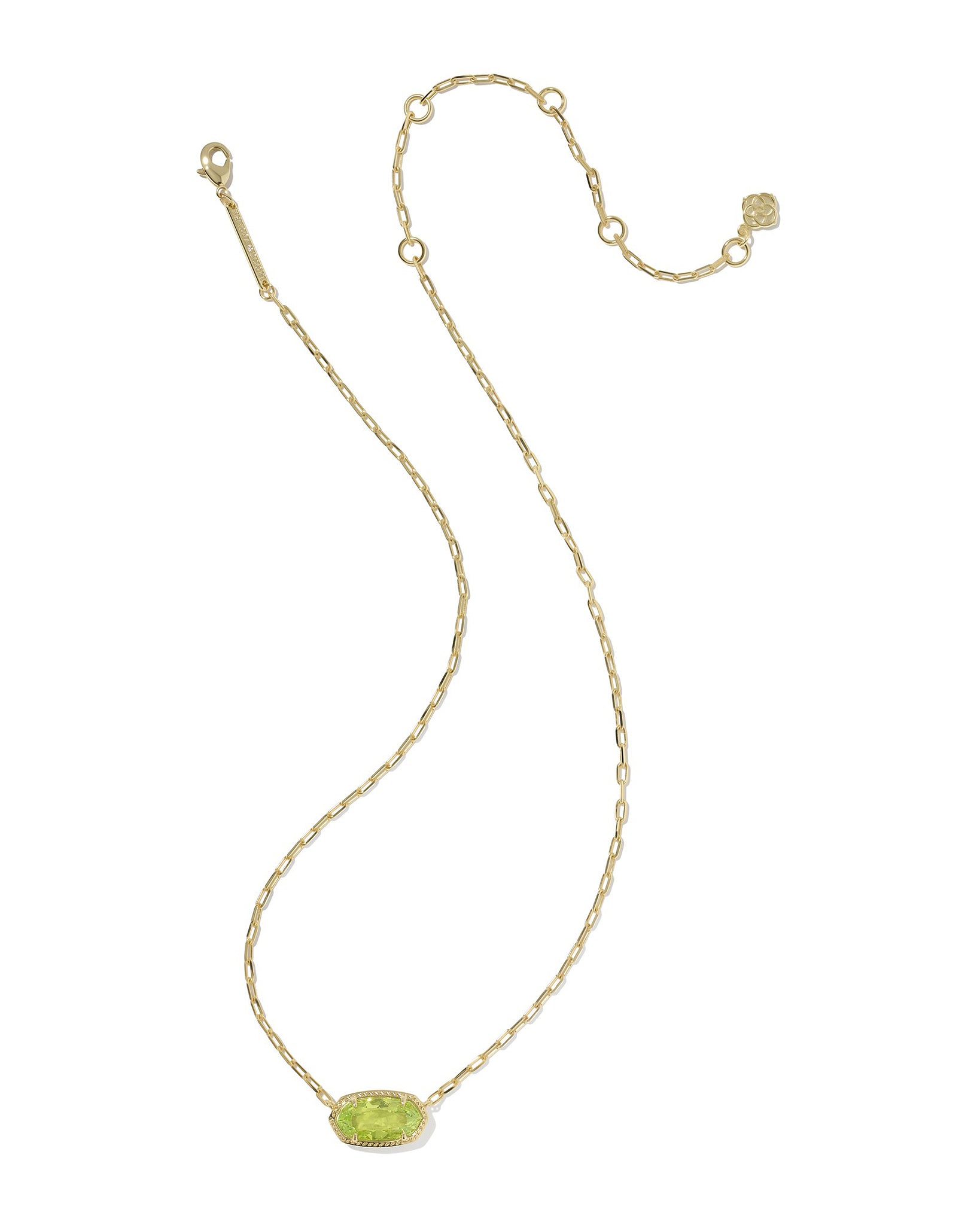 Kendra Scott Elisa Luxe Oval Pendant Necklace in Light Green CZ and Gold Plated