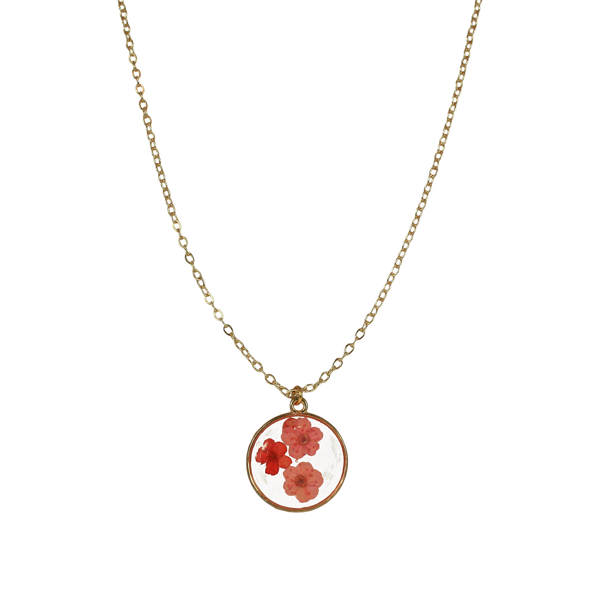 14k Gold Filled Pressed Flower Pendant Necklace