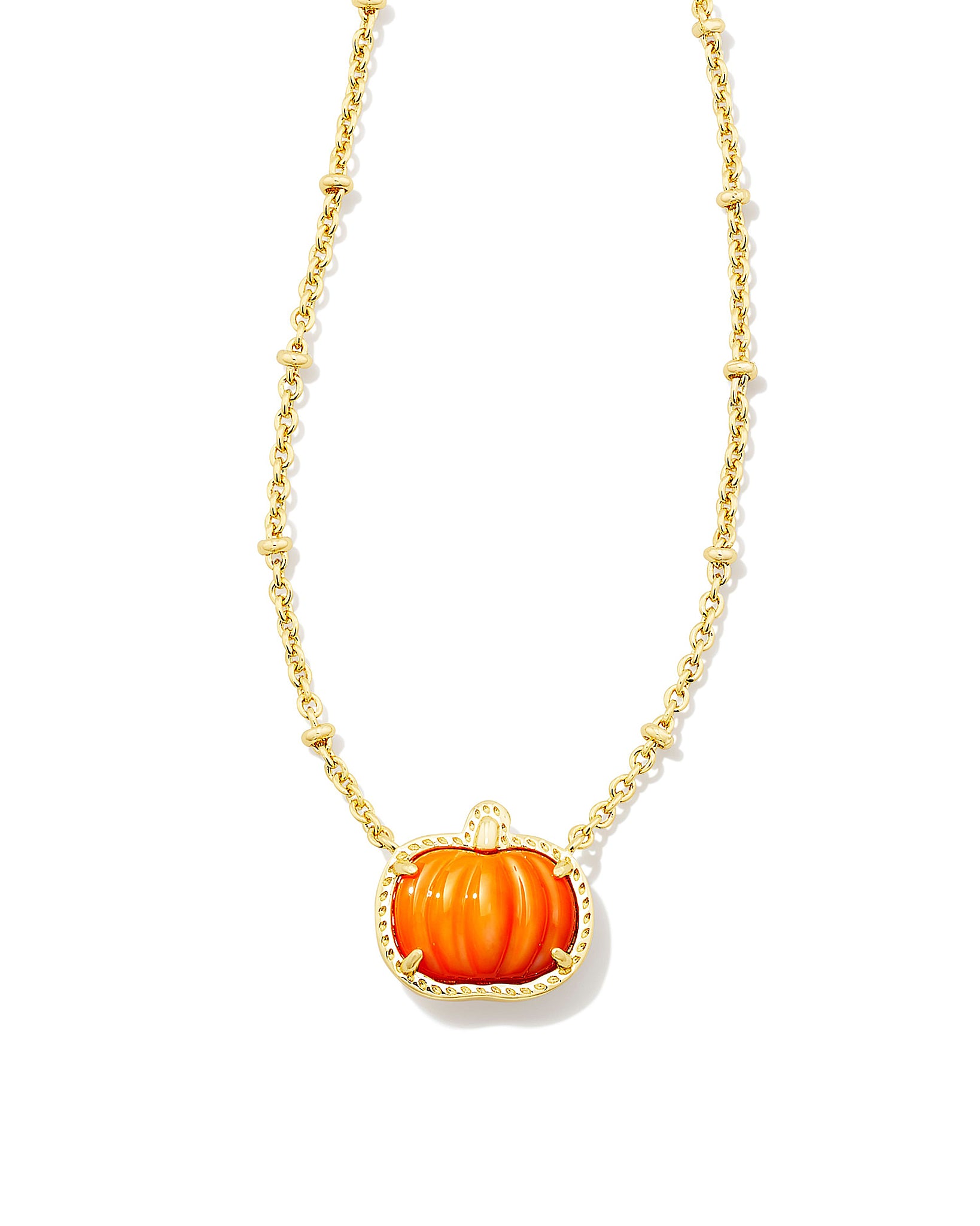 Kendra Scott Pumpkin Pendant Necklace in Orange Mother of Pearl and Gold Plated