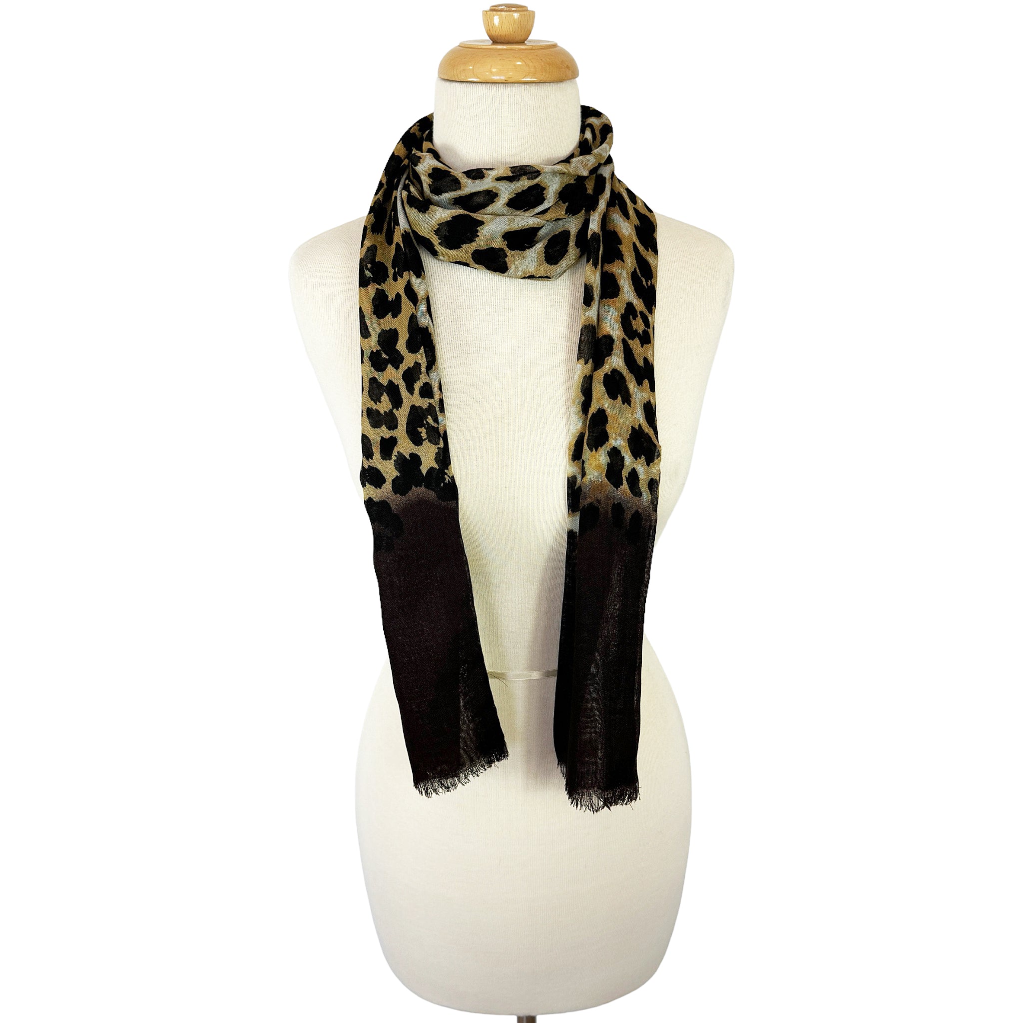 Blue Pacific Animal Print Cashmere Silk Skinny Tube Scarf in Chocolate Brown Tan