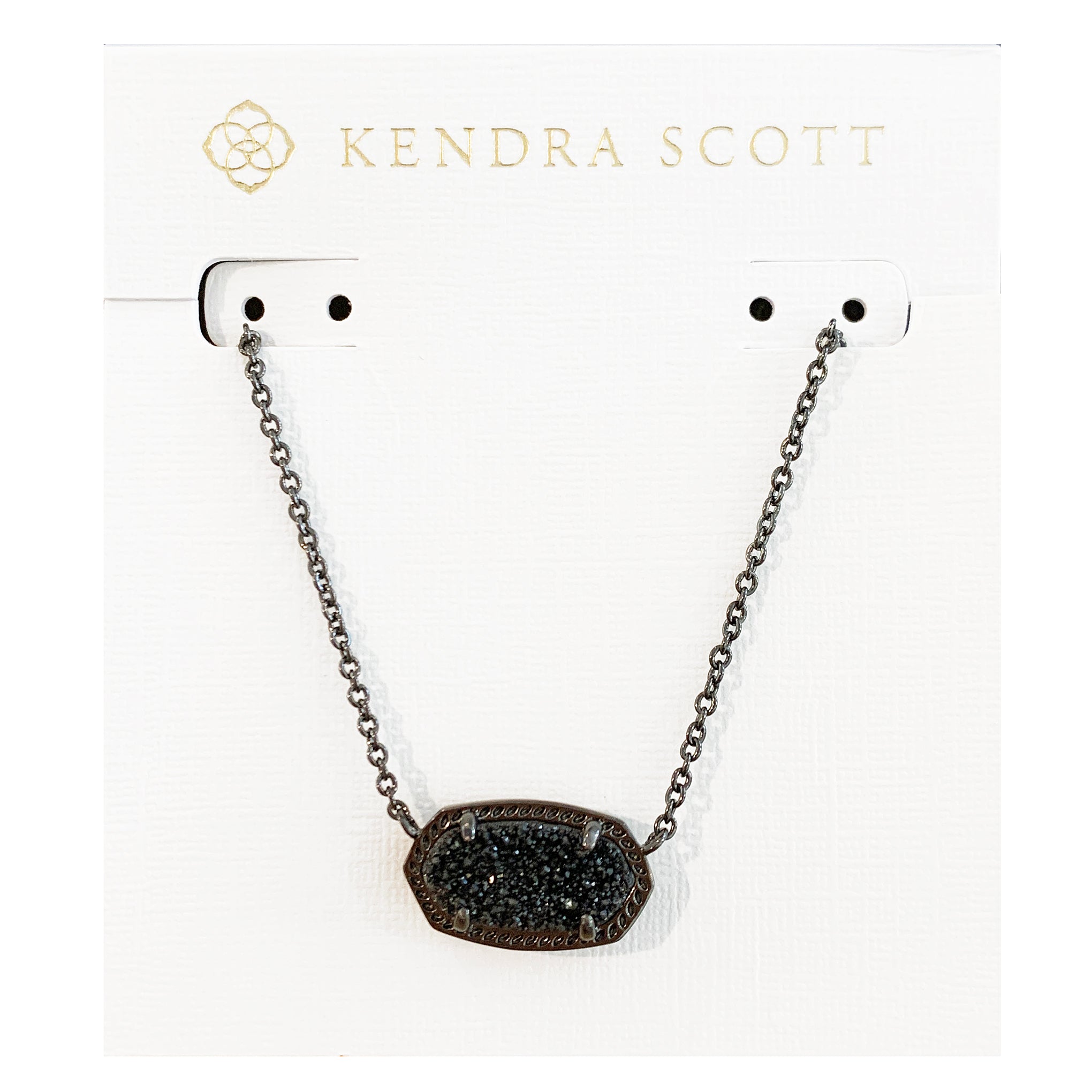 Kendra Scott Elisa Oval Pendant Necklace in Black Drusy and Gunmetal