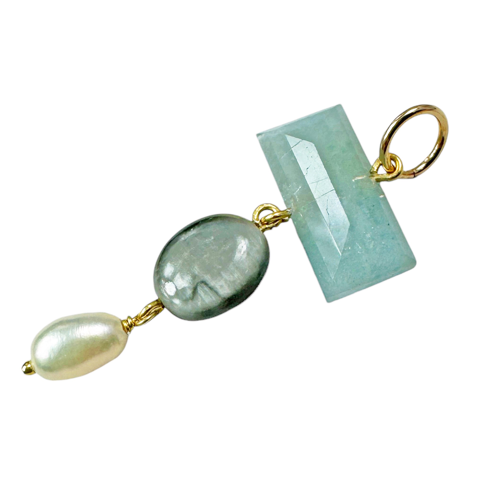 Chan Luu Linear Drop Huggie Hoop Earrings in Aquamarine Mix and 18k Gold Vermeil