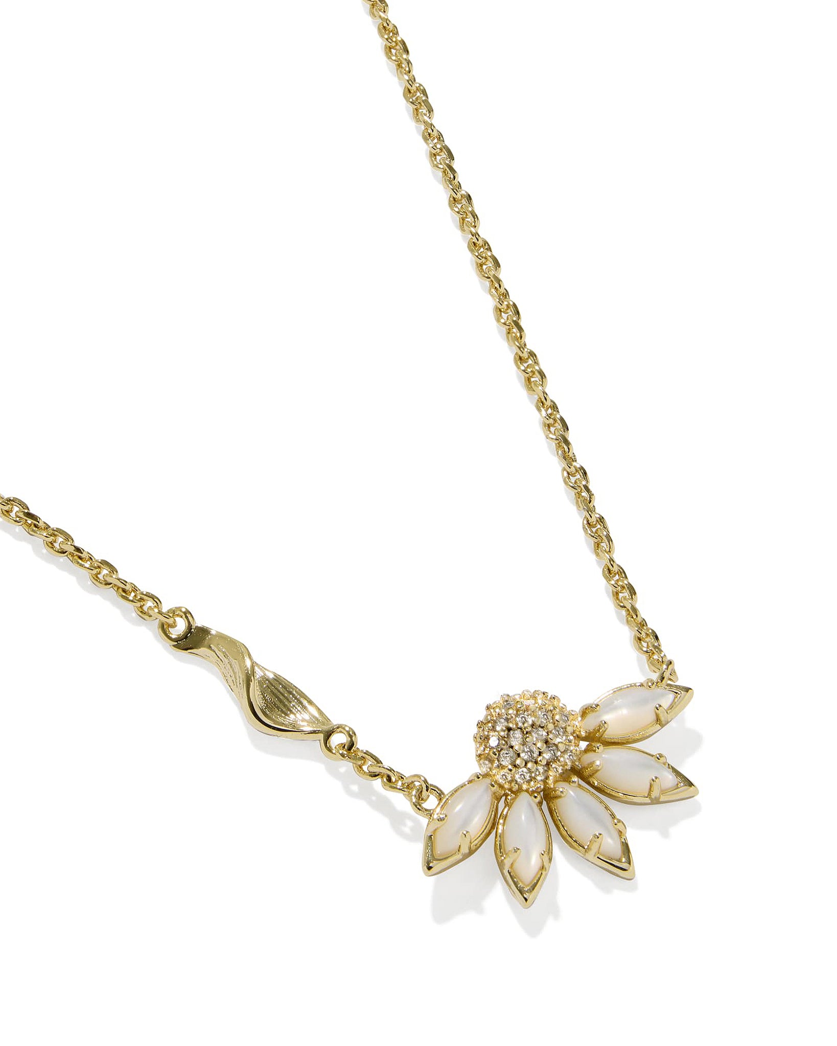 Kendra Scott Anya Flower Short Pendant Necklace in Ivory Mix and Gold Plated