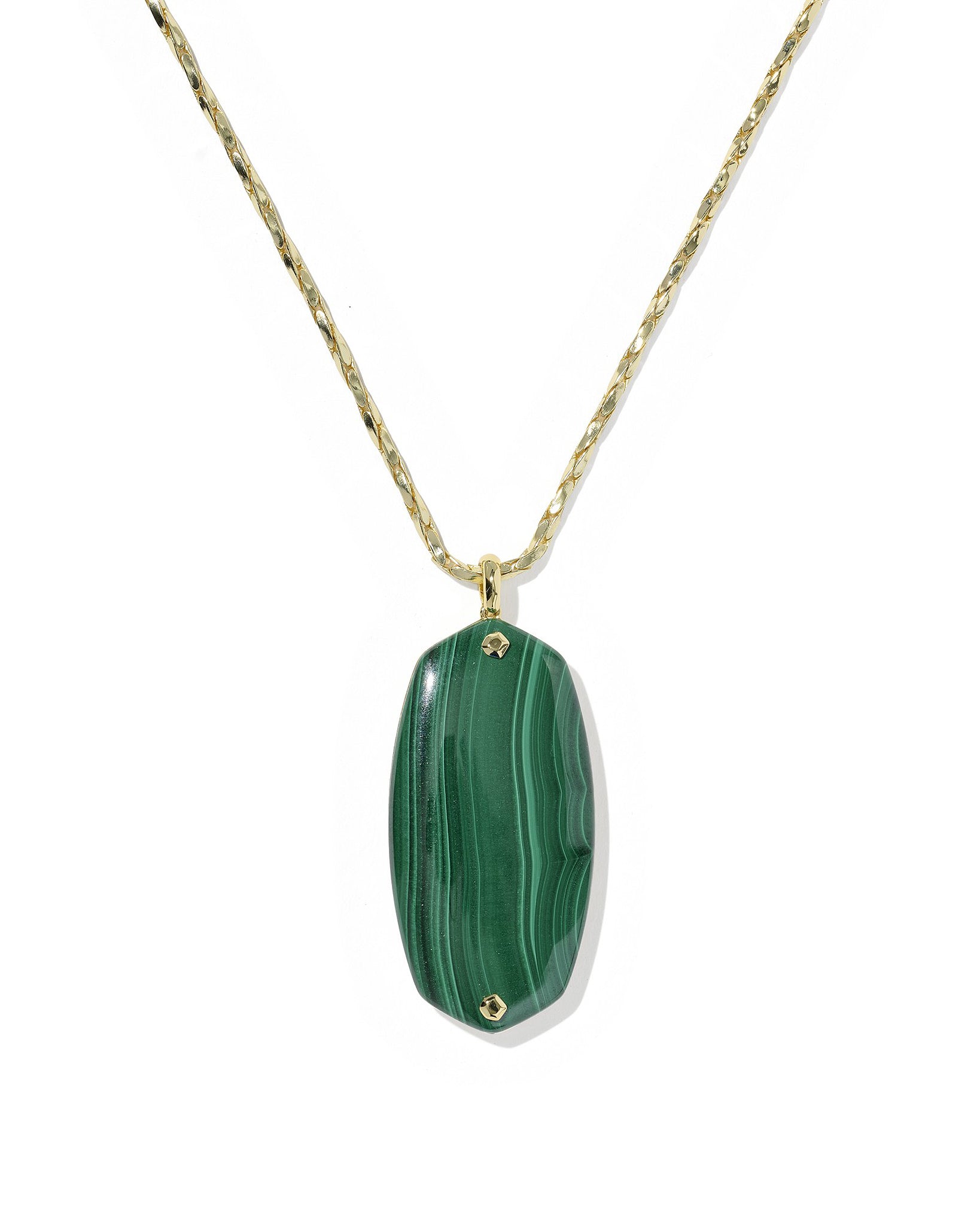 Kendra Scott Danielle Riveted Reversible Long Pendant Necklace in Green Malachite and Gold