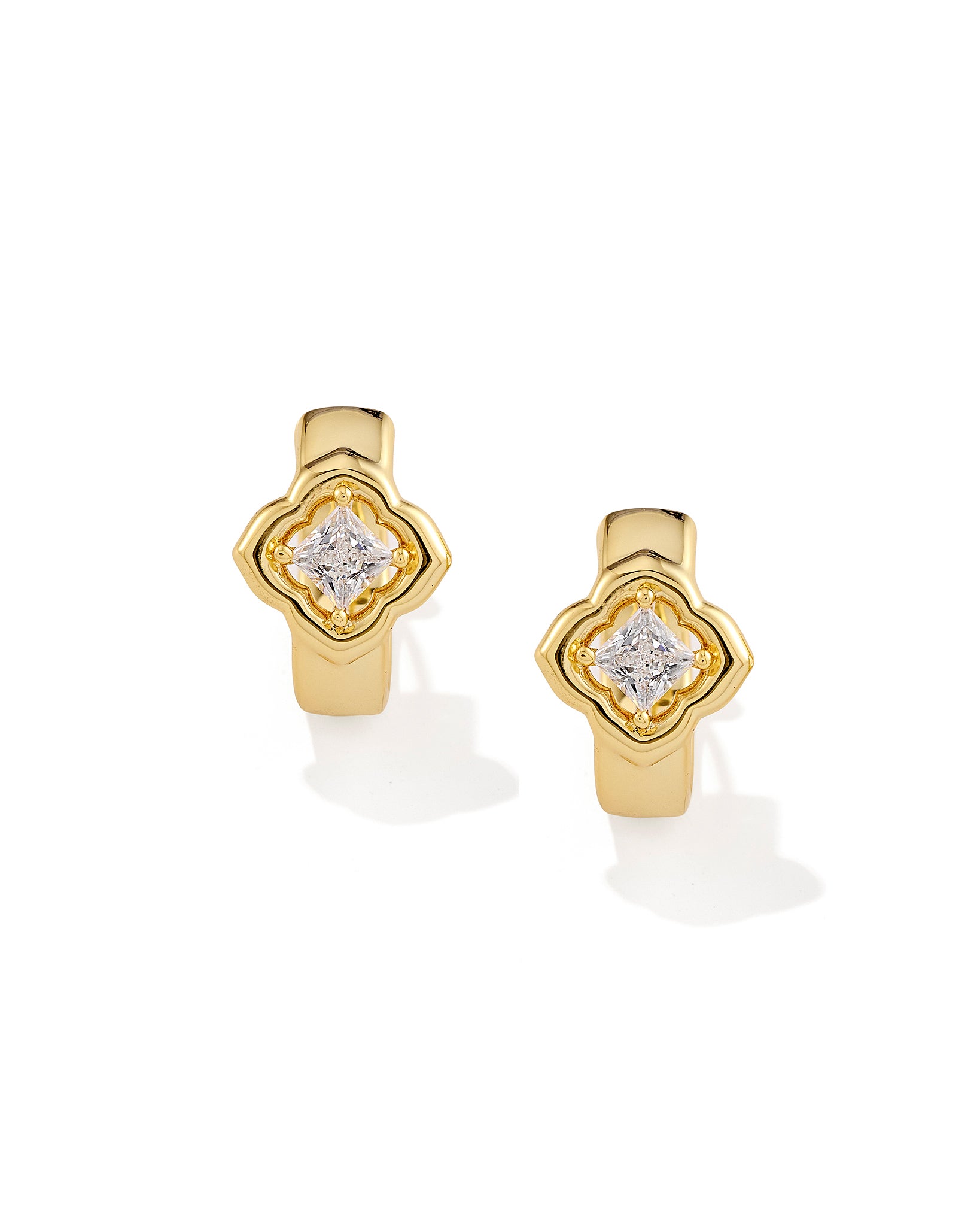Kendra Scott Mallory Crystal Huggie Hoop Earrings in White CZ and Gold