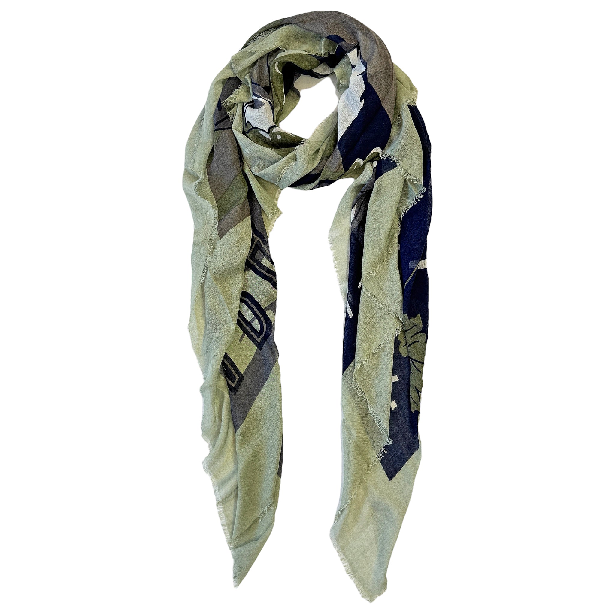Blue Pacific Micromodal Vintage Vineyard Napa Valley Scarf in Olive Navy and Black