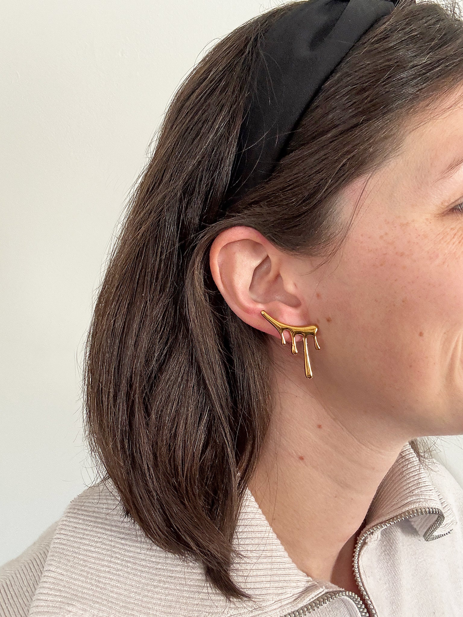 Peter and June Lava Ear Climber Stud Earrings in Polished 18k Gold Plated