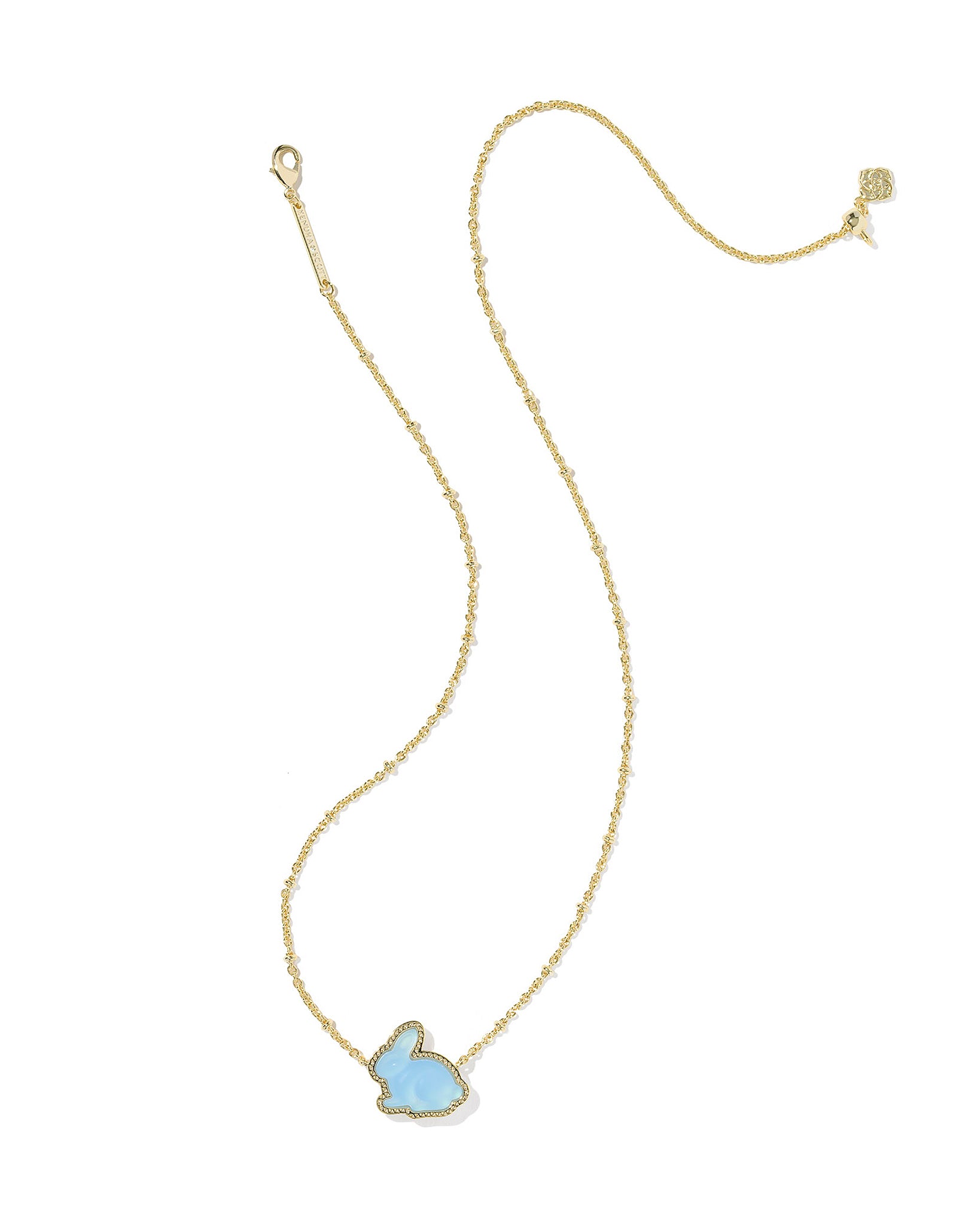 Kendra Scott Bunny Satellite Chain Pendant Necklace in Matte Light Blue Dichroic Glass and Gold Plated