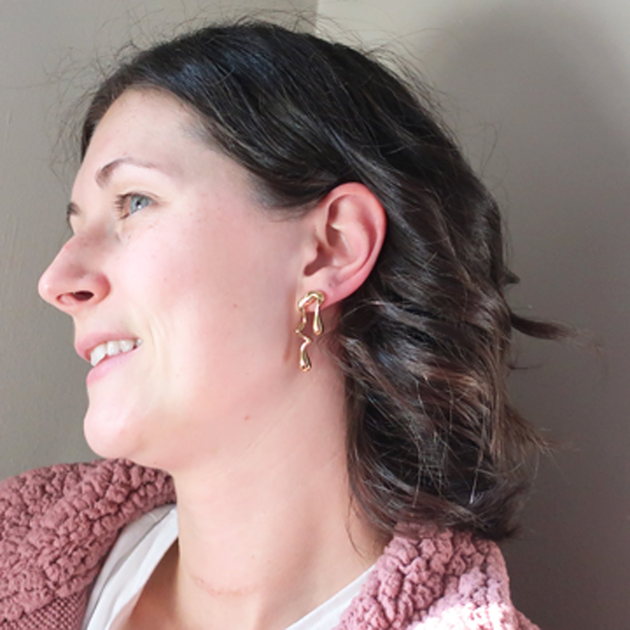 Peter and June Vice Versa Asymmetrical Drip Stud Drop Earrings in Polished 18k Gold Plated