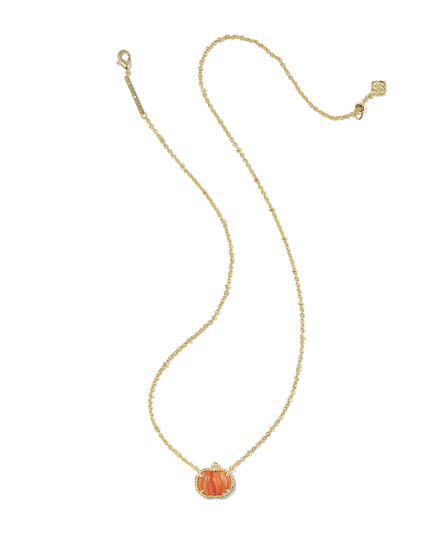Kendra Scott Pumpkin Short Pendant Necklace in Orange Banded Agate and Rhodium