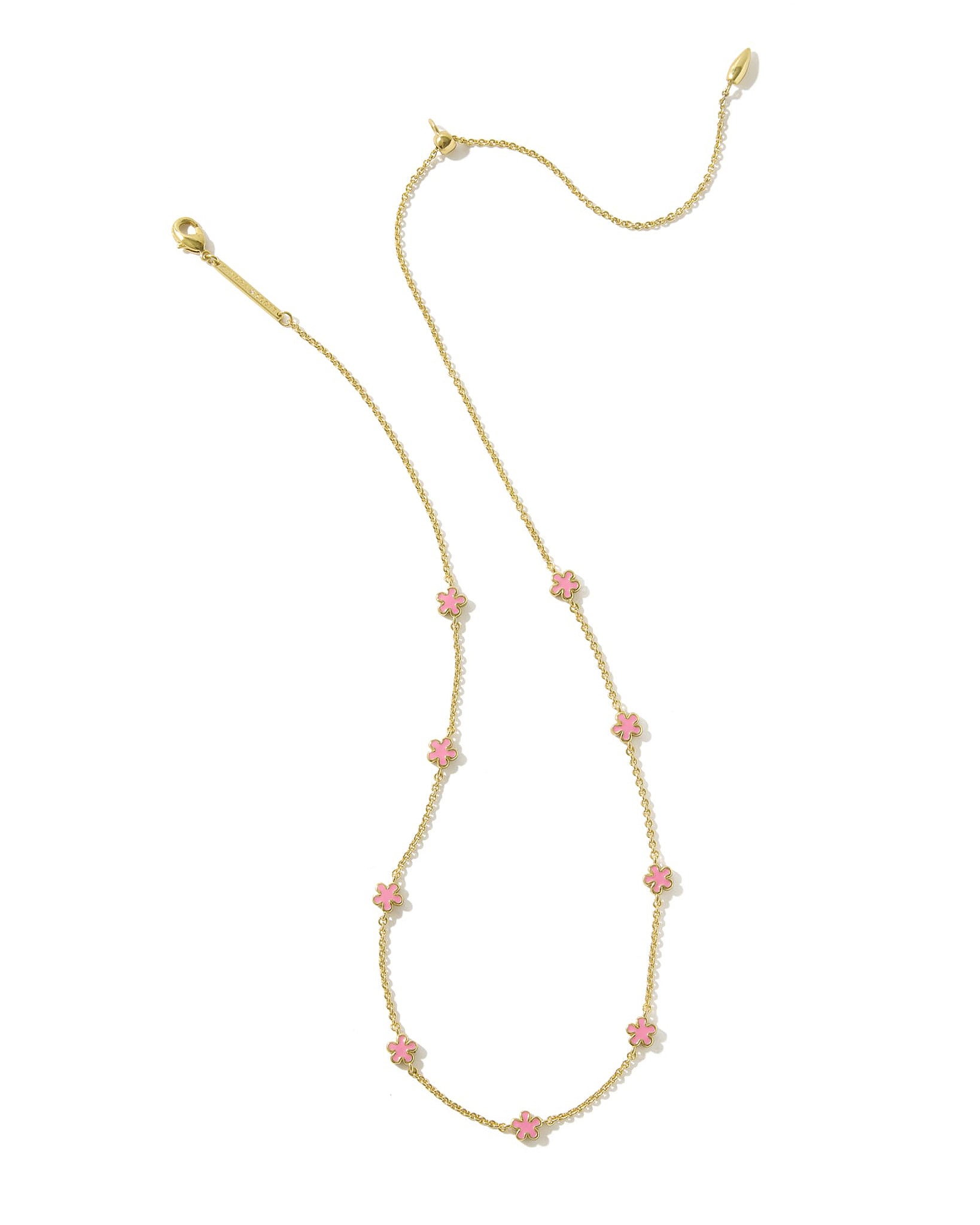 Kendra Scott Jane Flower Strand Necklace in Dark Pink Enamel and Gold Plated