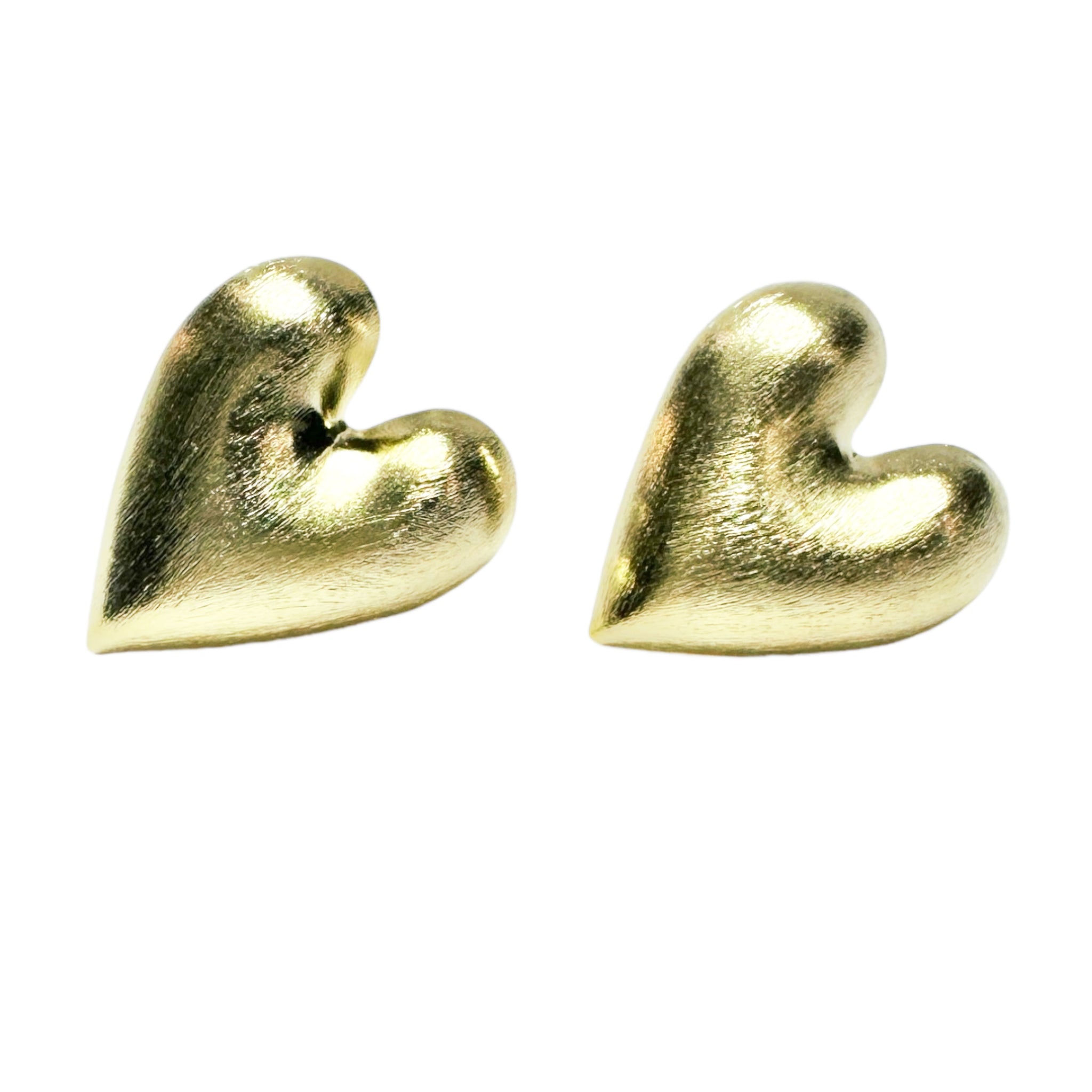 Sheila Fajl Small Mercy Puffy Heart Stud Earrings in 18k in Brushed Gold Plated