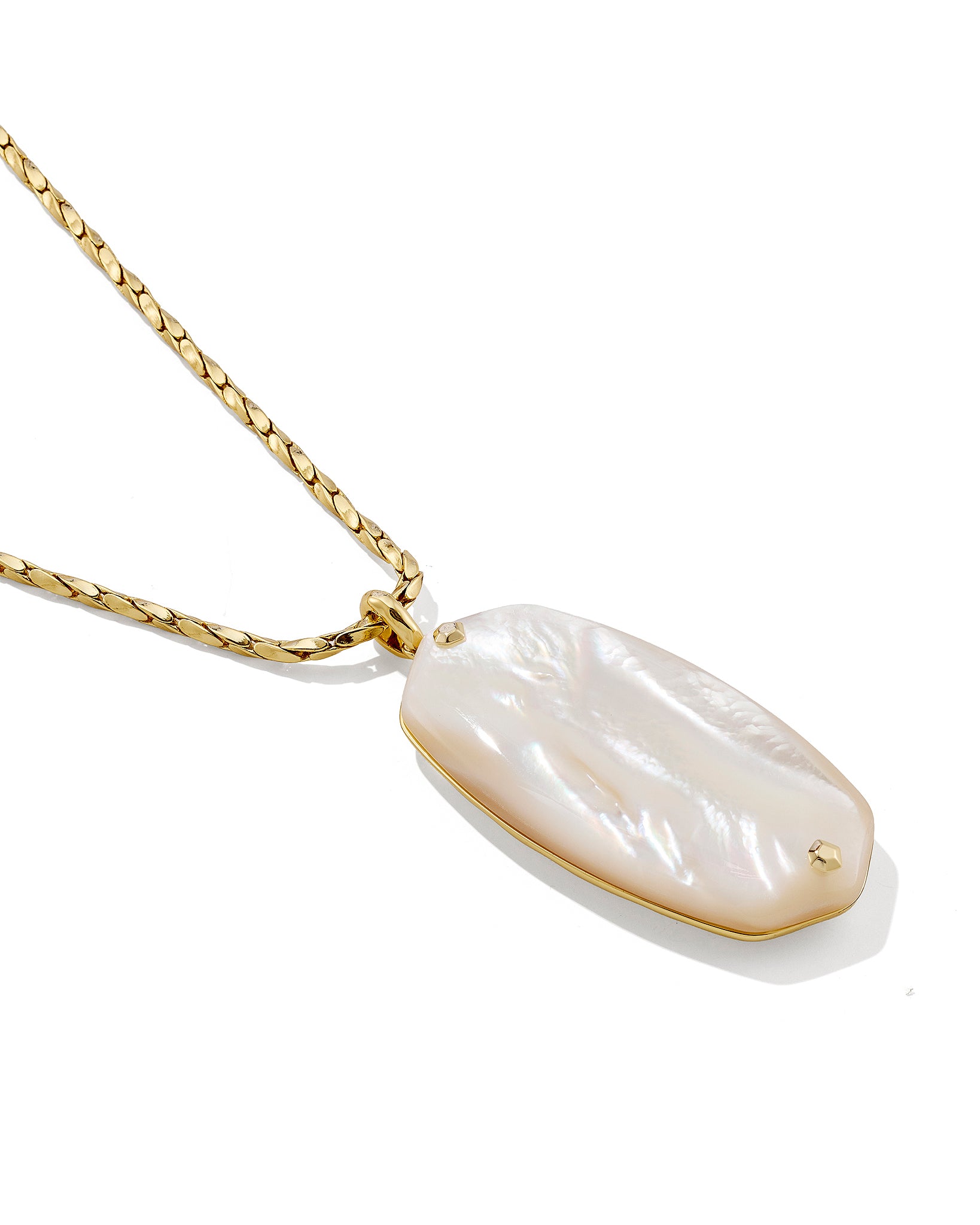 Kendra Scott Danielle Riveted Reversible Long Pendant Necklace in Ivory Mother of Pearl and Gold