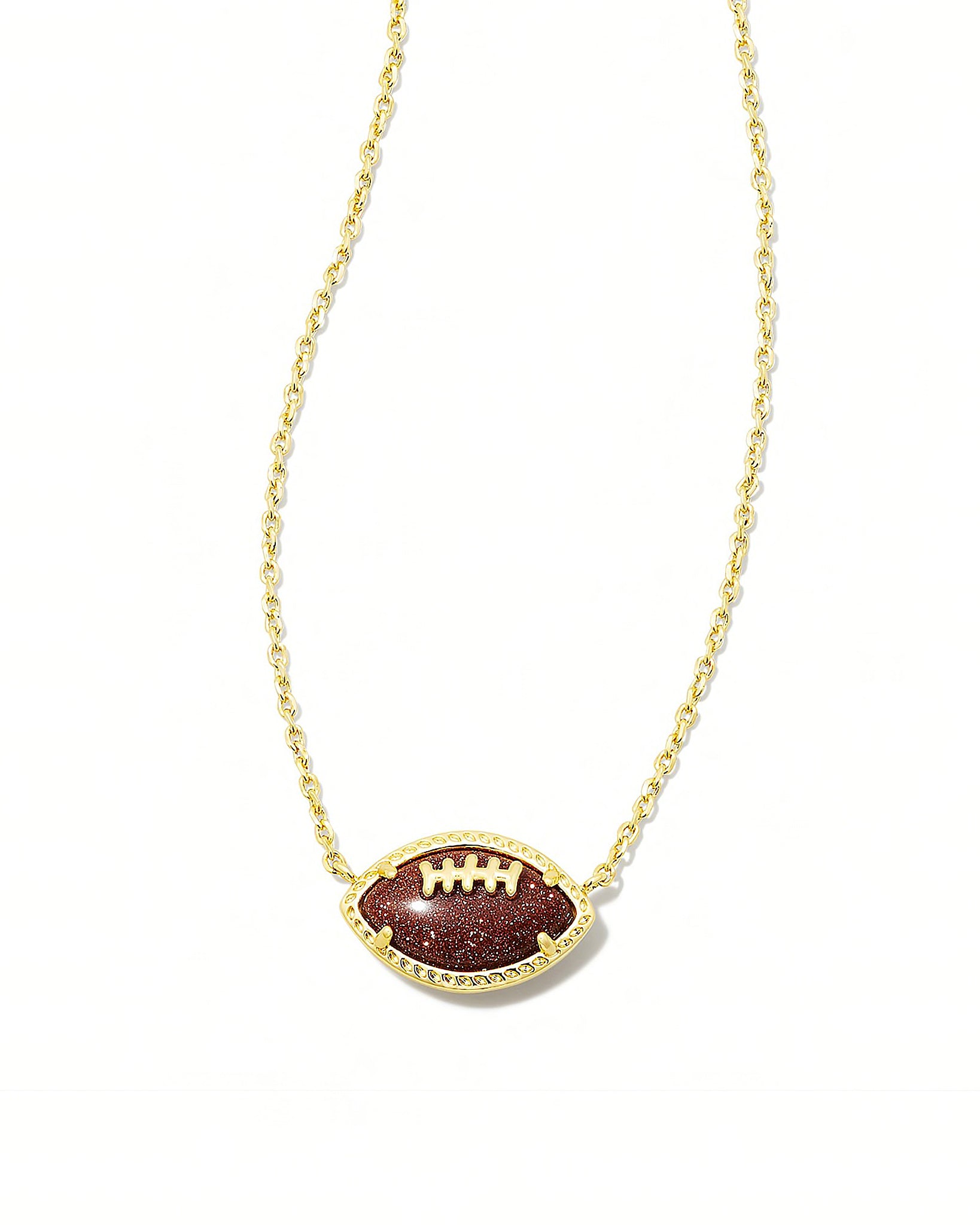 Kendra Scott Football Pendant Necklace in Orange Goldstone and Gold Plated