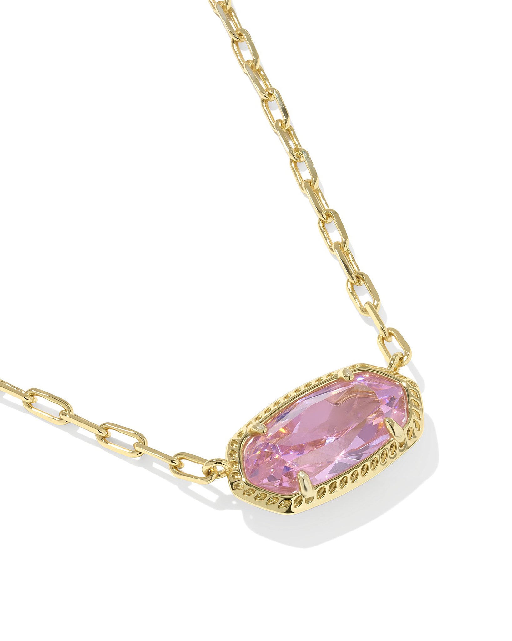 Kendra Scott Elisa Luxe Oval Pendant Necklace in Light Pink CZ and Gold Plated