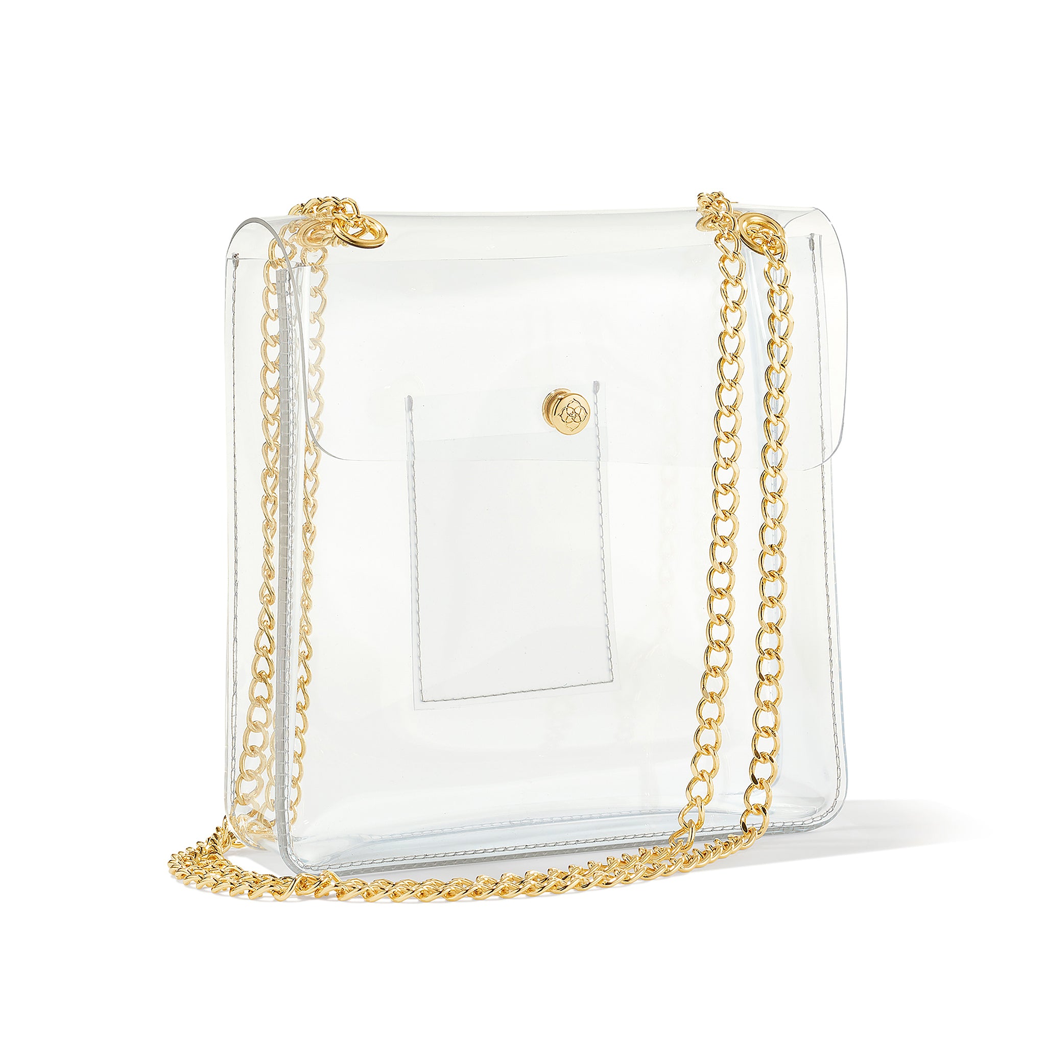Kendra Scott Medium Clear Cross Body Purse with Gold Chain and Accents