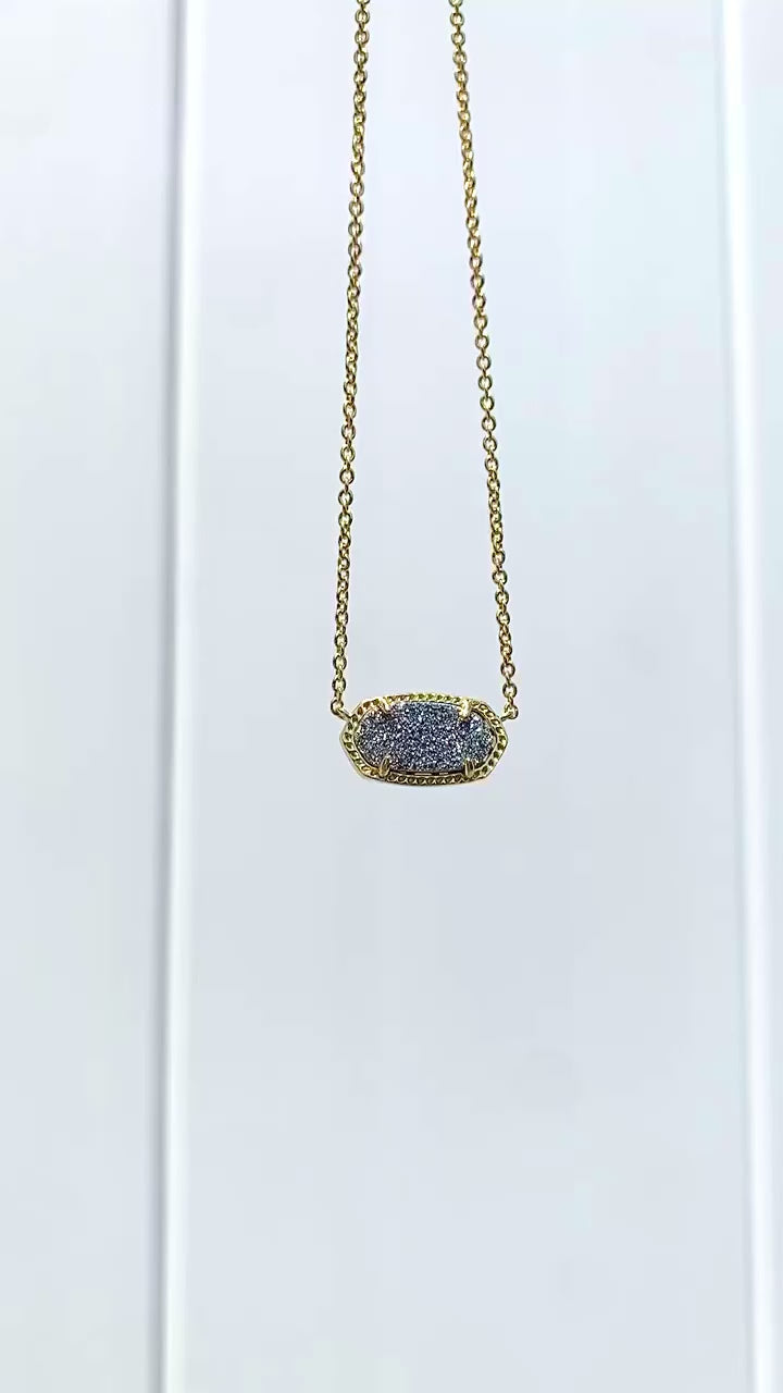 Kendra Scott Elisa Oval Pendant Necklace in Platinum Drusy and Gold